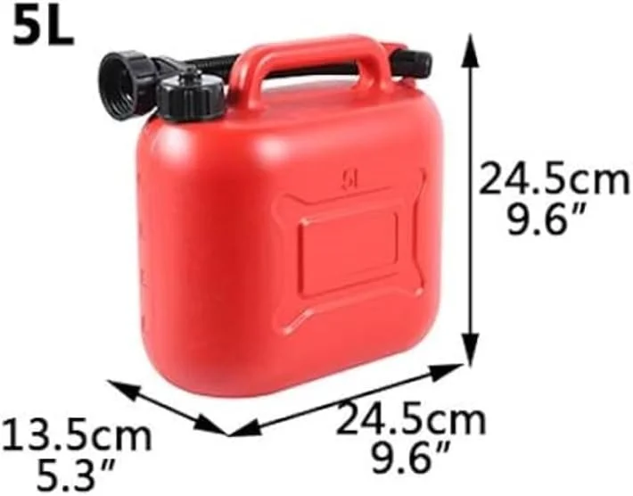 گالن بنزین قرمز 5 لیتری - ظرف پلاستیکی برای بنزین/گازوئیل/آب با خروجی فلزی انعطاف پذیر