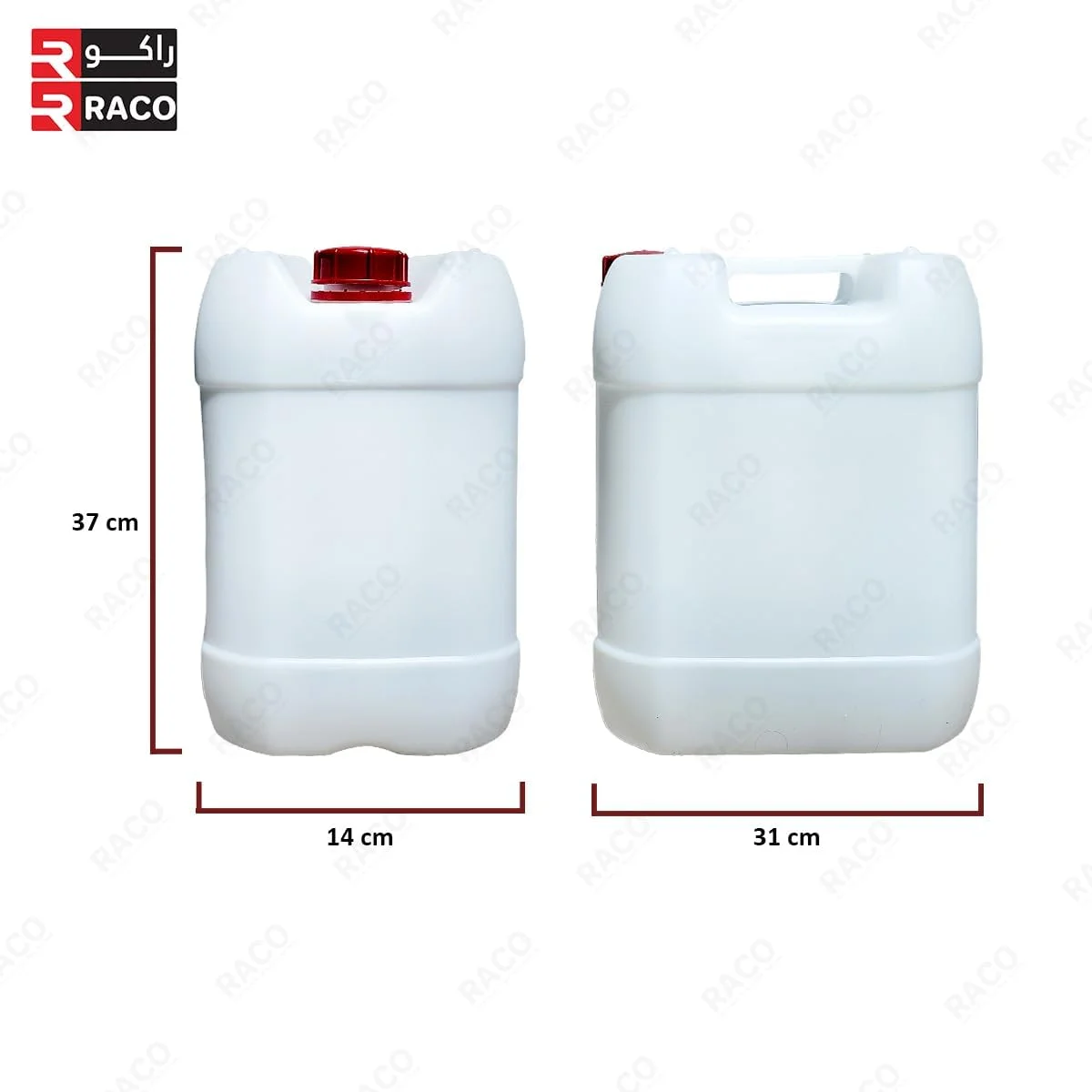 گالن پلاستیکی نوع RACO با درب قرمز ضد دستکاری برای آب، روغن، مایعات خوراکی و مواد شیمیایی 20 لیتری ساخت عمان گالن پلاستیکی نوع RACO با درب قرمز ضد دستکاری برای آب، روغن، مایعات خوراکی و مواد شیمیایی 20 لیتری ساخت عمان