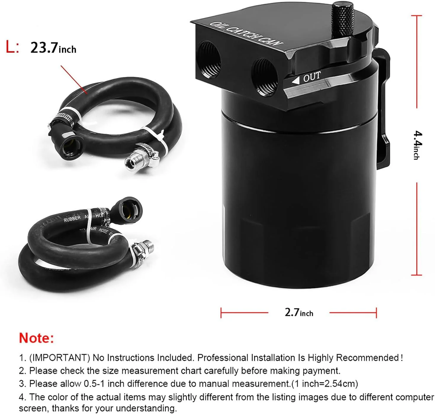 مخزن جداکننده روغن آلومینیومی 350 میلی لیتری، سازگار با فورد F150 2.7EB 3.5EB 5.0L سمت سرنشین 2011-2021، Expedition 3.5L EcoBoost 2018-2021، Raptor 3.5L Ecoboost 2017-2021، مشکی