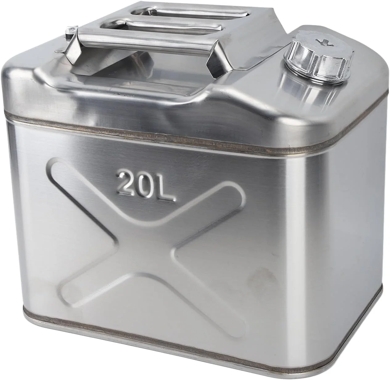 ظرف سوخت 20 لیتری استیل ضد زنگ سوراندی، مقاوم در برابر خوردگی، با نازل تهویه اتوماتیک و حمل آسان