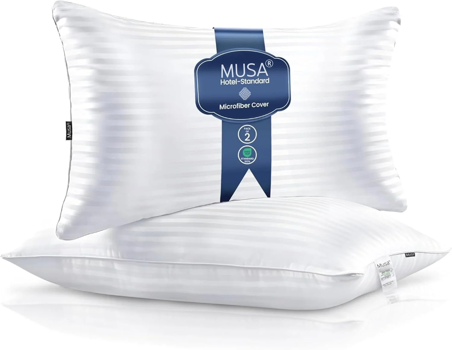 مجموعه 2 عددی بالش خواب موسا هوم، بالش های ممتاز سایز کویین، بالش های تخت مناسب منزل و هتل، مجموعه لوکس، بالش های نرم، پر شده با الیاف جایگزین پر (سایز کویین 50x75 سانتی متر)