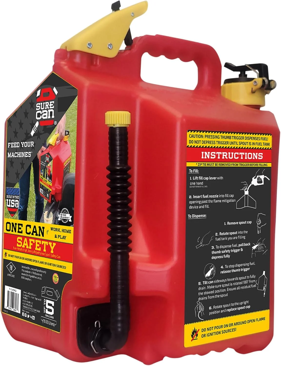 ظرف بنزین 5 گالنی Surecan مدل CRSUR5G1، قرمز، 640 اونس مایع