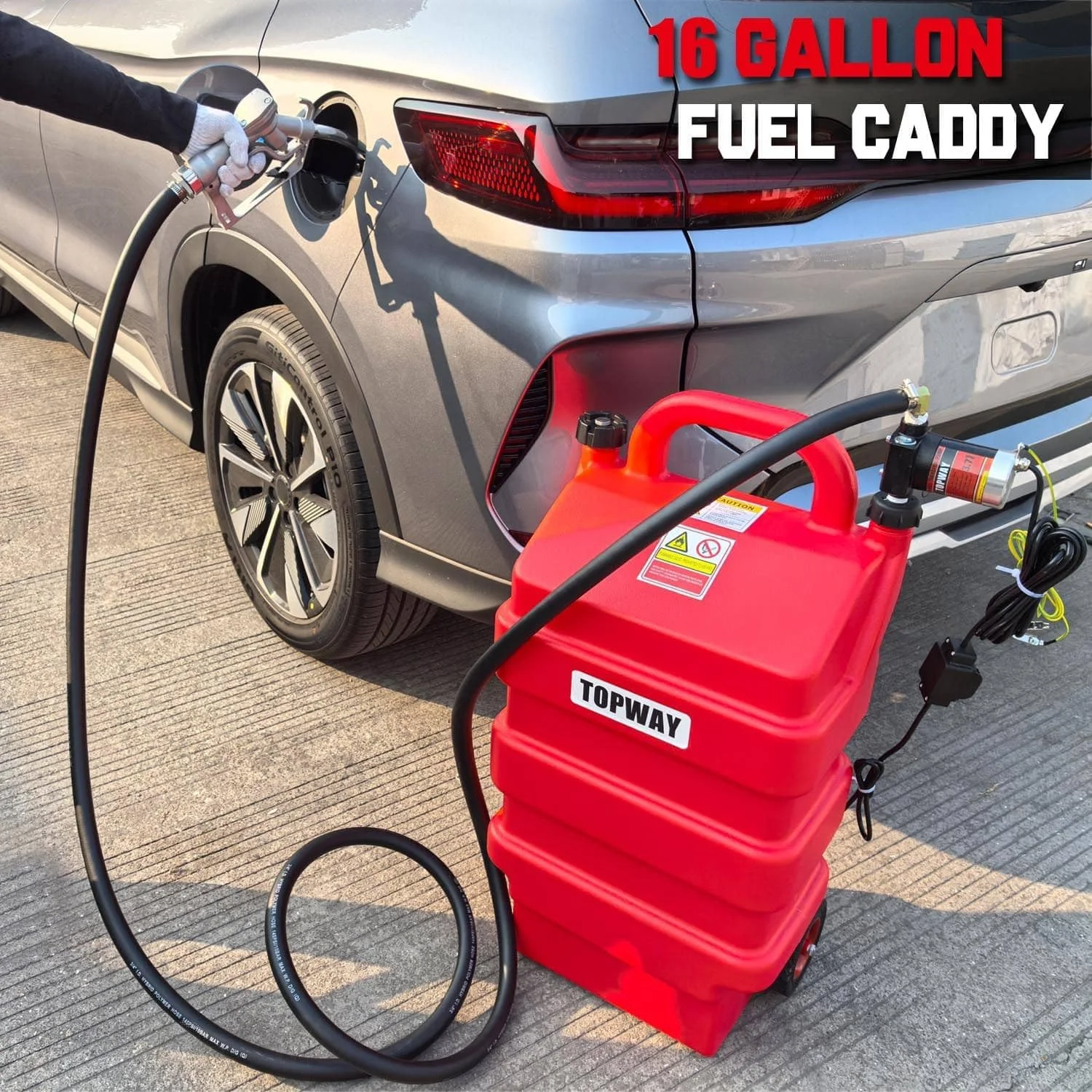 مخزن سوخت قابل حمل تاپ وی، 60 لیتری، به همراه پمپ انتقال سوخت خود مکش 12 ولت DC برای خودروها، ماشین های چمن زنی، ATV، قایق ها و غیره