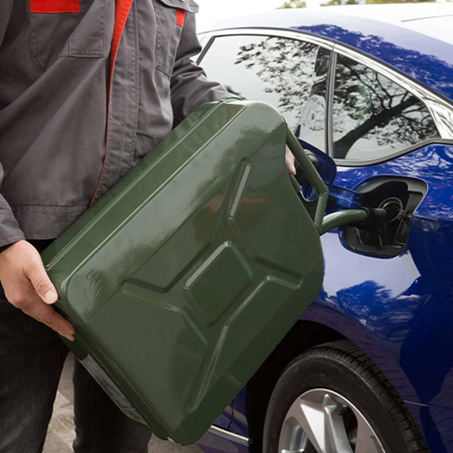 مخزن سوخت قابل حمل ضد نشت Tacarlha با ظرفیت 5 یا 10 لیتر - فولاد نورد سرد بادوام با پوشش ضد زنگ و نازل انعطاف پذیر 12 اینچی برای سوخت گیری ایمن B (لوله سوخت)