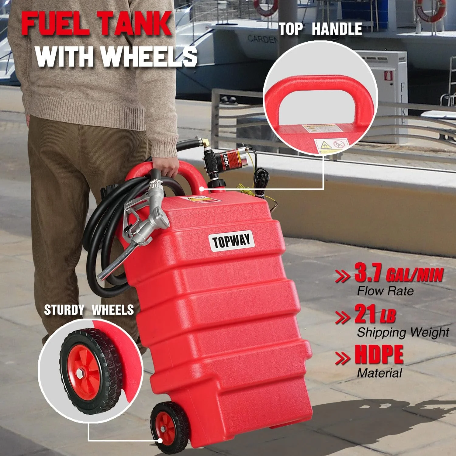 مخزن سوخت قابل حمل تاپ وی، 60 لیتری، به همراه پمپ انتقال سوخت خود مکش 12 ولت DC برای خودروها، ماشین های چمن زنی، ATV، قایق ها و غیره