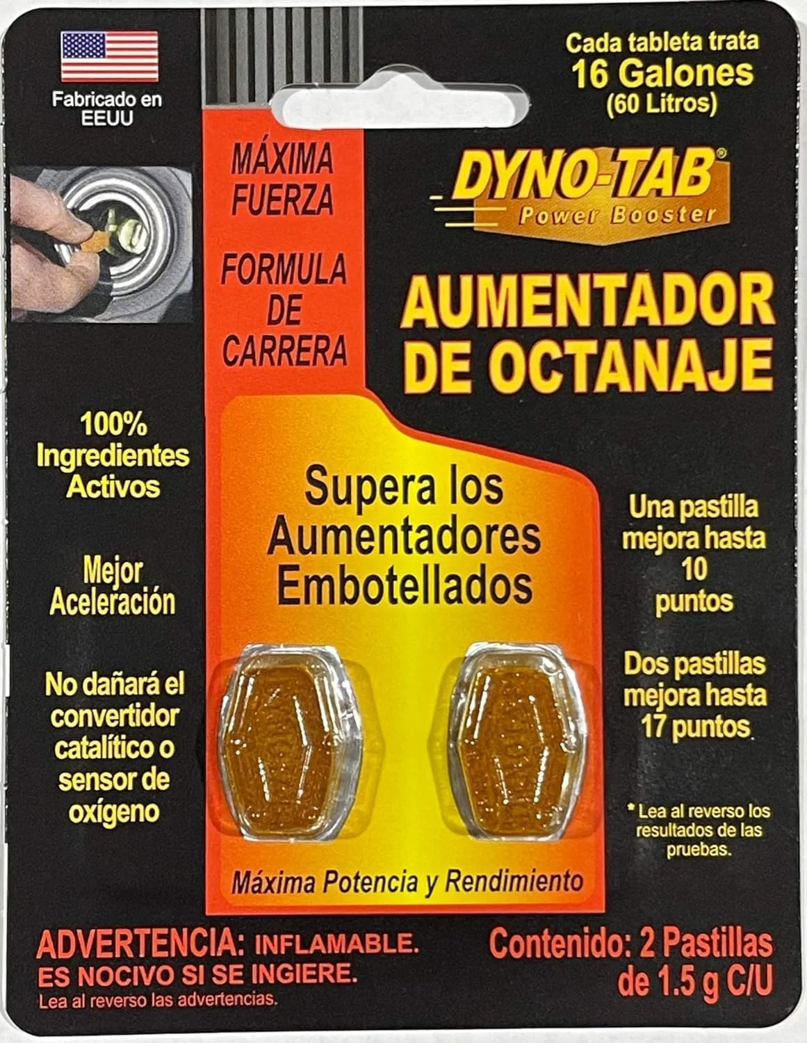 قرص تقویت کننده اکتان بنزین UK PLUS مدل Car Booster HP، مناسب برای موتورهای بنزینی، کارت 2 عددی - Dyno-tab (1 قرص برای 19 لیتر)