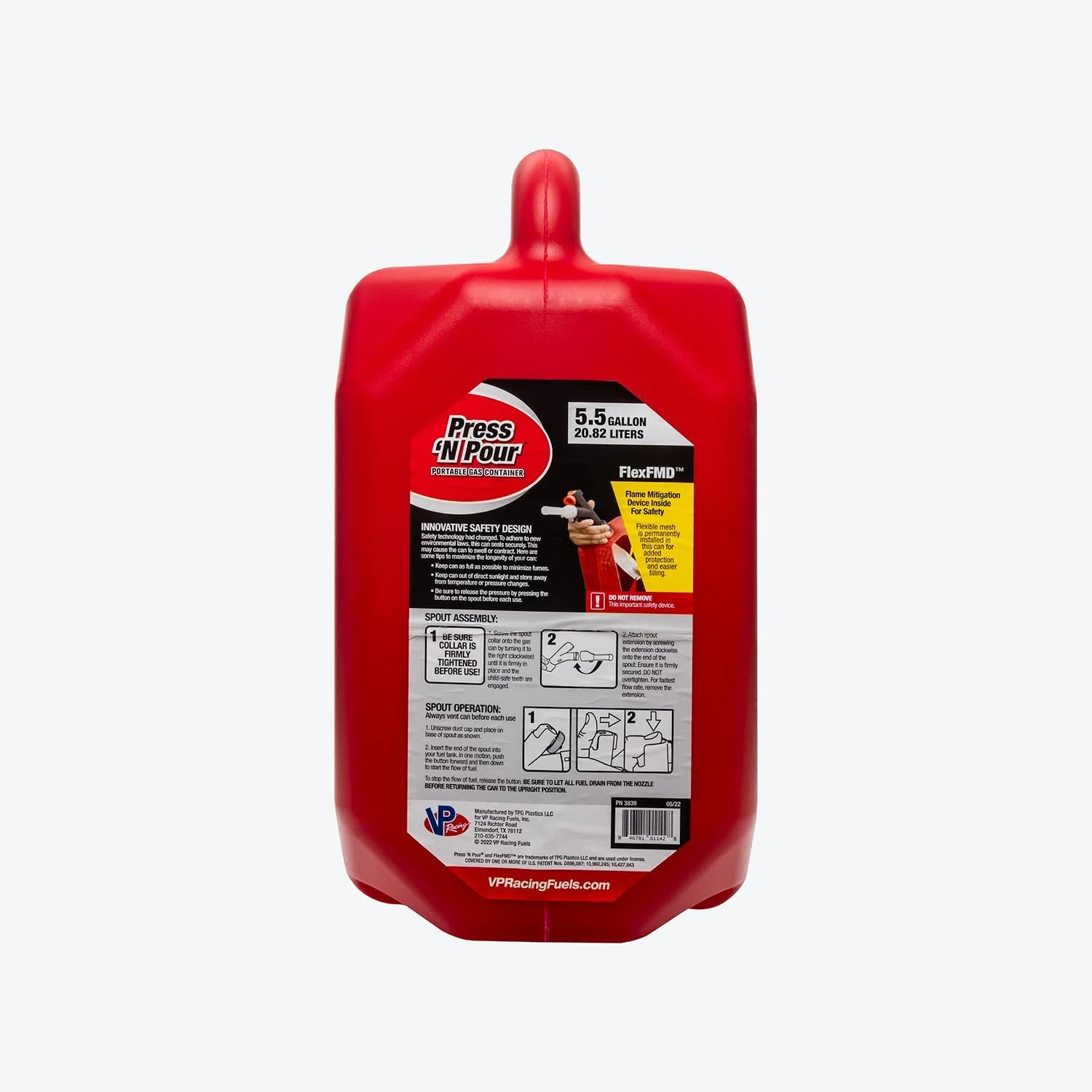 ظرف سوخت ۵.۵ گالنی VP Racing مدل Press 'N Pour، قرمز - تک عددی