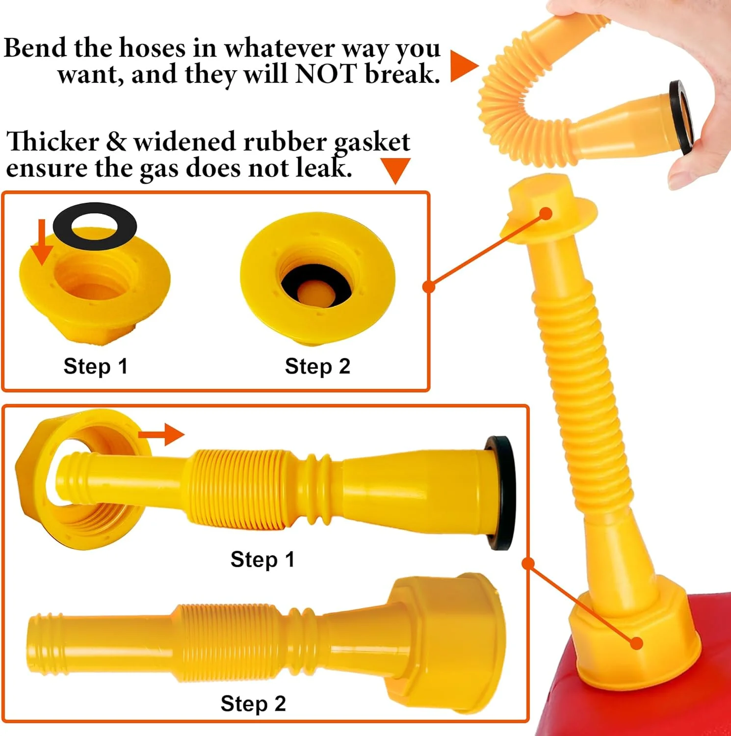 نازل جایگزین برای ظروف سوخت، نازل ظرف سوخت، (کیت 3 عددی - زرد) لوله های انعطاف پذیر، نازل های آسان ریزش، 6 عدد درپوش یقه ای پیچی با درپوش های هواکش ظرف سوخت، نازل ظرف سوخت، نازل مخزن سوخت (زرد)
