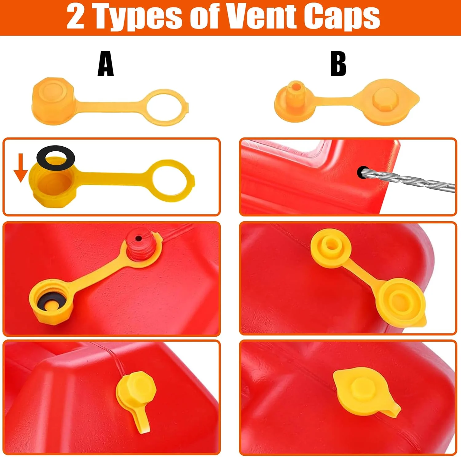 نازل جایگزین برای ظروف سوخت، نازل ظرف سوخت، (کیت 3 عددی - زرد) لوله های انعطاف پذیر، نازل های آسان ریزش، 6 عدد درپوش یقه ای پیچی با درپوش های هواکش ظرف سوخت، نازل ظرف سوخت، نازل مخزن سوخت (زرد)