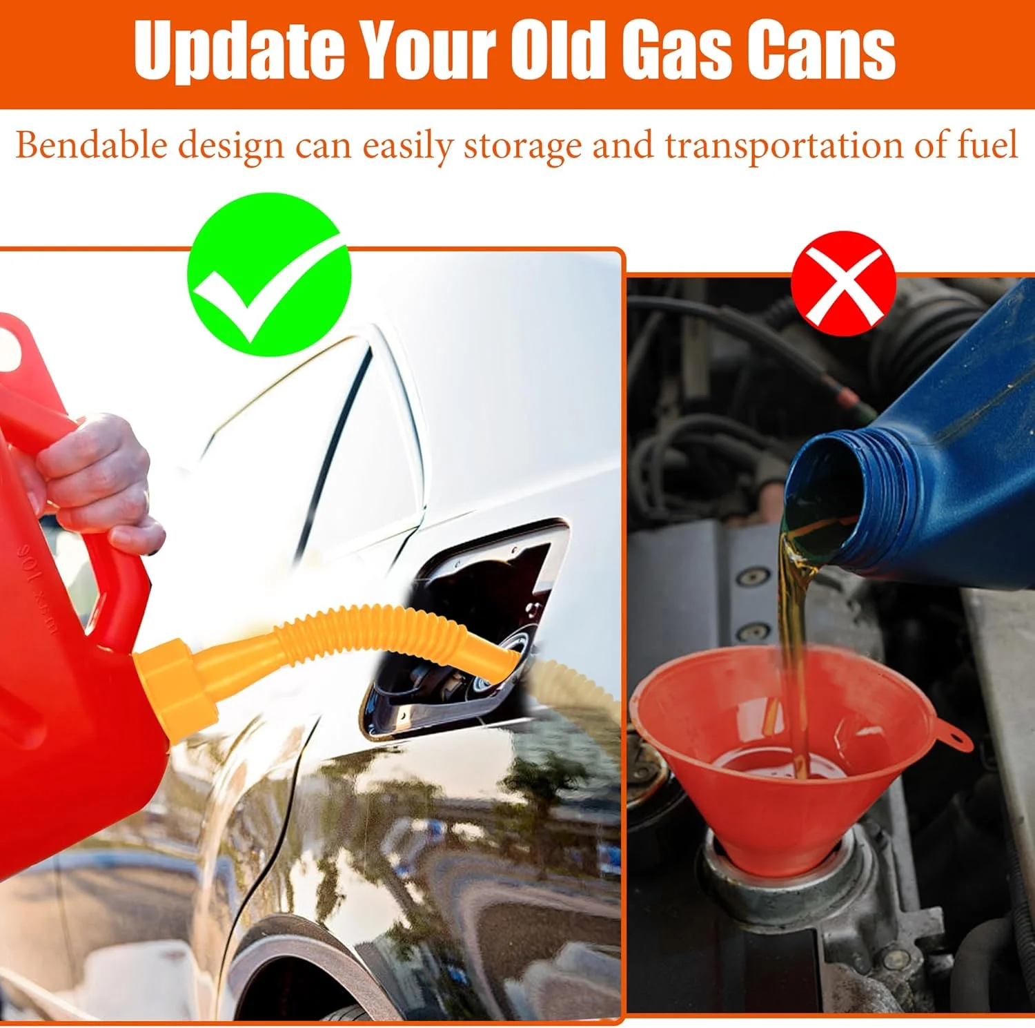 نازل جایگزین برای ظروف سوخت، نازل ظرف سوخت، (کیت 3 عددی - زرد) لوله های انعطاف پذیر، نازل های آسان ریزش، 6 عدد درپوش یقه ای پیچی با درپوش های هواکش ظرف سوخت، نازل ظرف سوخت، نازل مخزن سوخت (زرد)