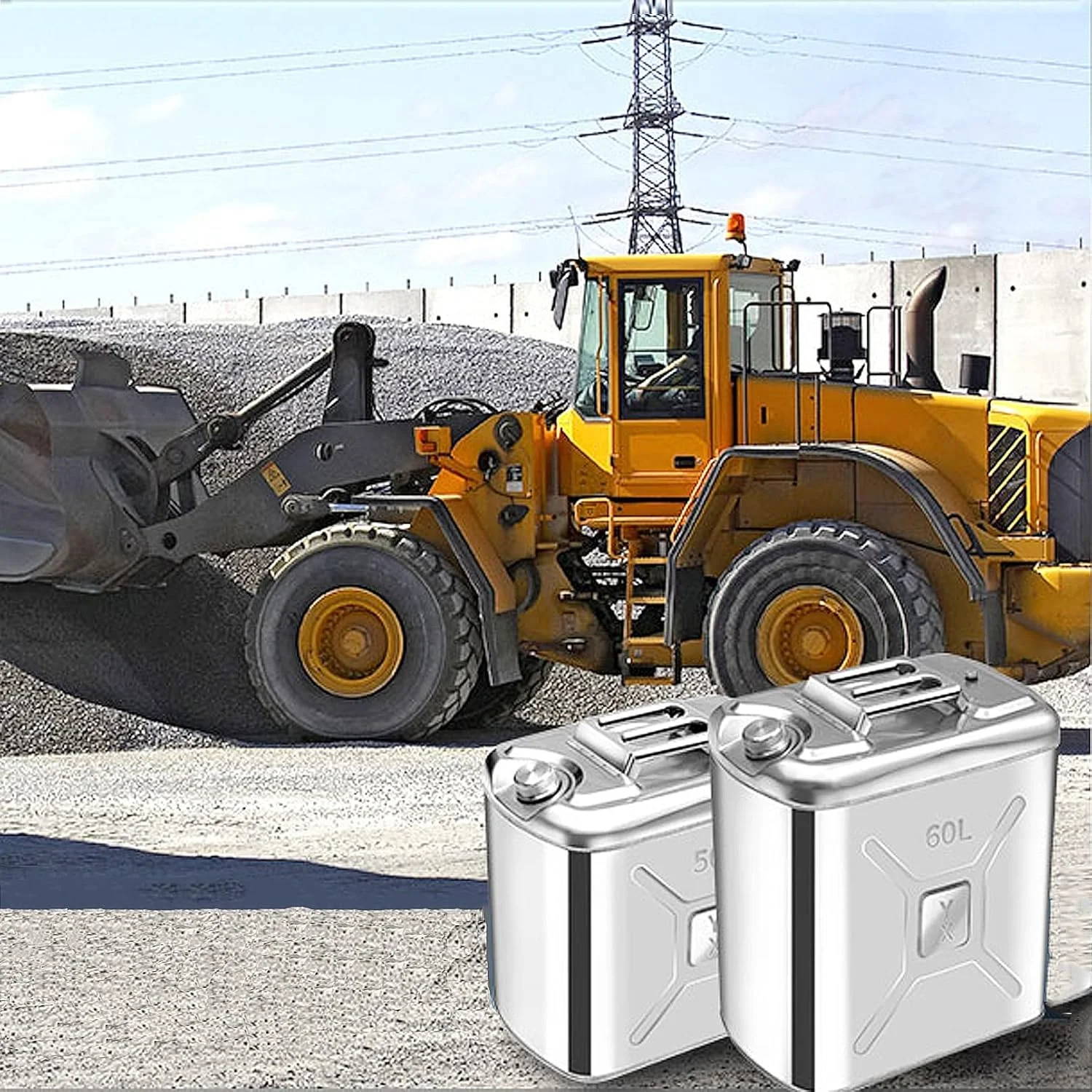 مخزن سوخت استیل ضد زنگ 304، گالن فلزی بنزین، ظرف قابل حمل اضطراری بنزین، گازوئیل، آب با قیف، پشتیبان خانگی، بشکه ذخیره سازی ابزار خودرو برای ماشین، کامیون 40 لیتر 50 لیتر 60 لیتر