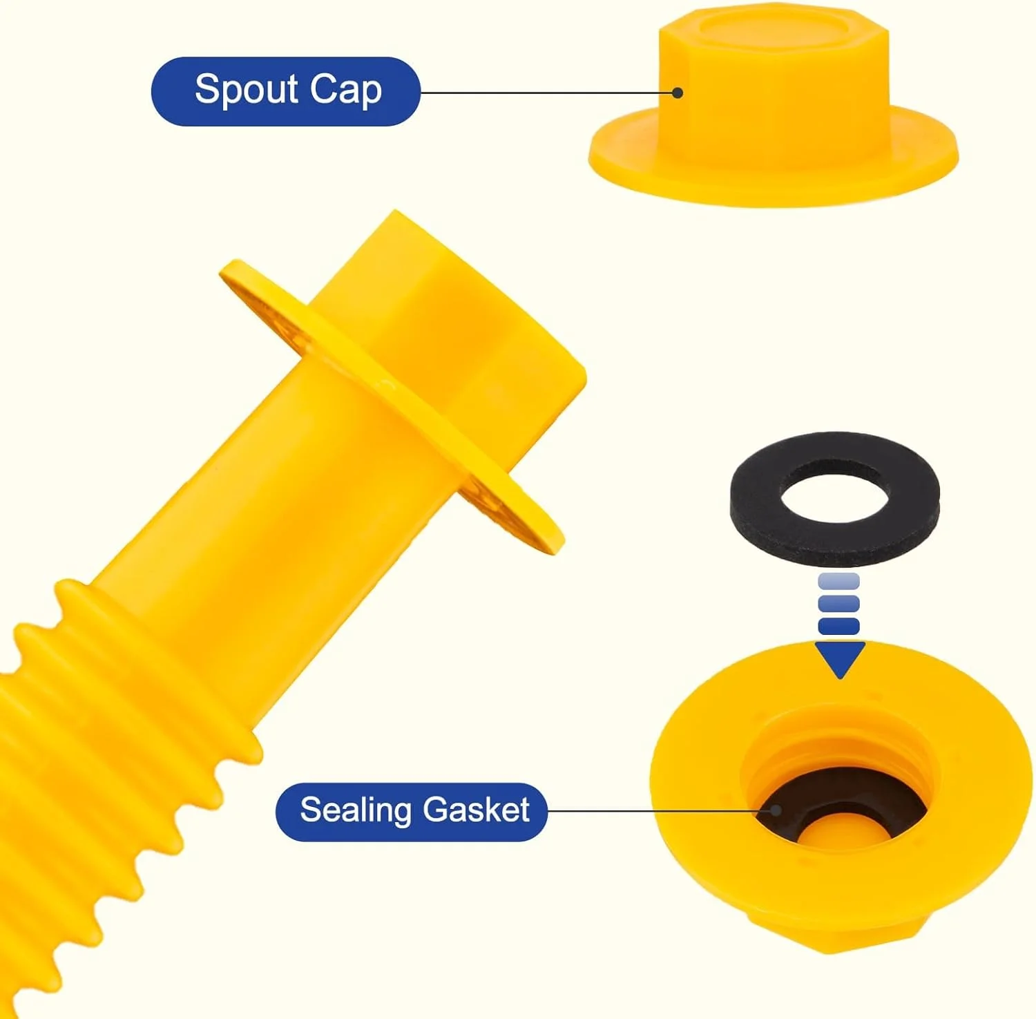 نازل جایگزین برای مخزن سوخت (مجموعه 8 عددی - زرد) مناسب برای اکثر مخازن 1/2/5/10 گالنی، نازل انعطاف پذیر جایگزین مخزن سوخت به همراه درپوش های هواکش مخزن سوخت، پوشش نازل، درپوش های پایه