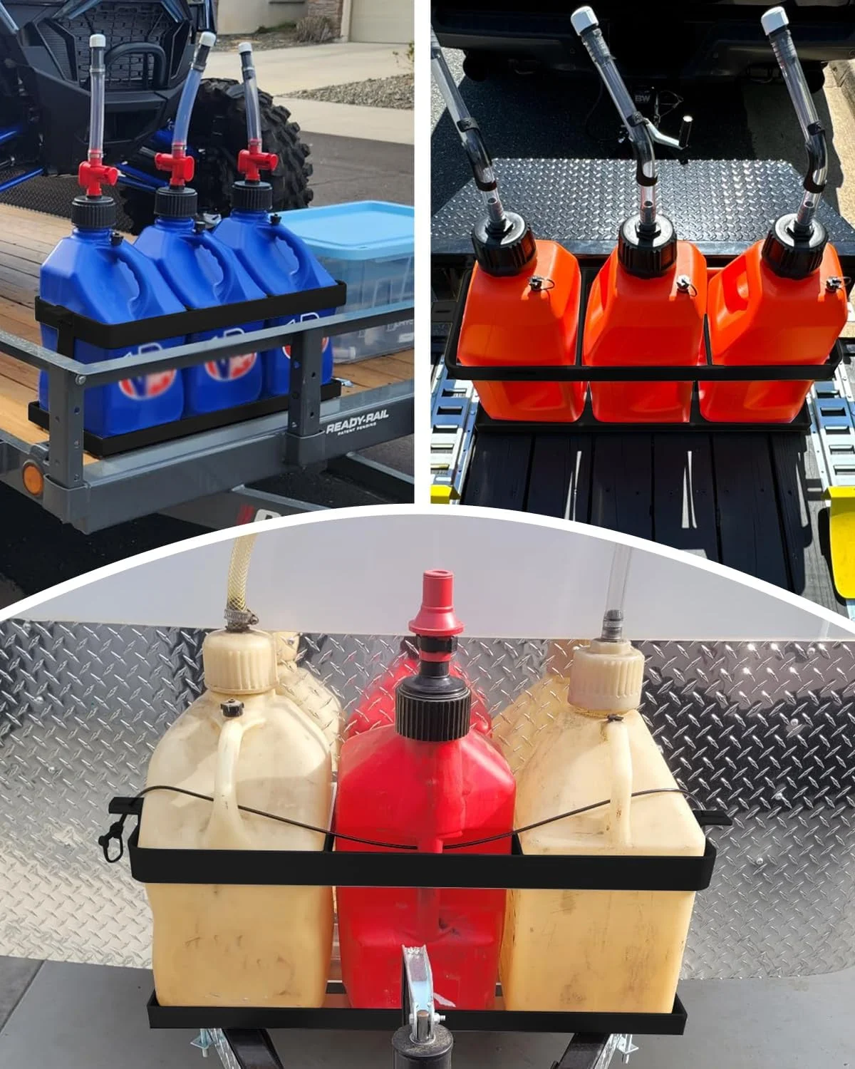 نگهدارنده گالن بنزین YQDHYLYH، مناسب برای سه گالن 5 گالنی بنزین، سازگار با ظرف سوخت 5.5 گالنی VP Racing، نگهدارنده گالن بنزین برای تریلر (فقط نگهدارنده ظرف سوخت)