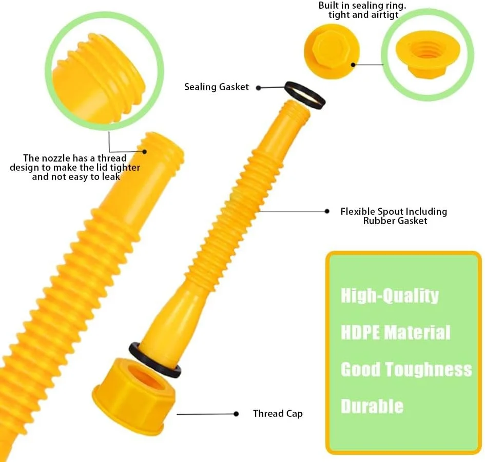 نازل جایگزین برای دبه بنزین، (3 عدد-زرد) نازل دبه بنزین، نازل انعطاف پذیر برای دبه های 1/2/5/10 گالنی، نازل ارتقا یافته دبه سوخت با نازل انعطاف پذیر