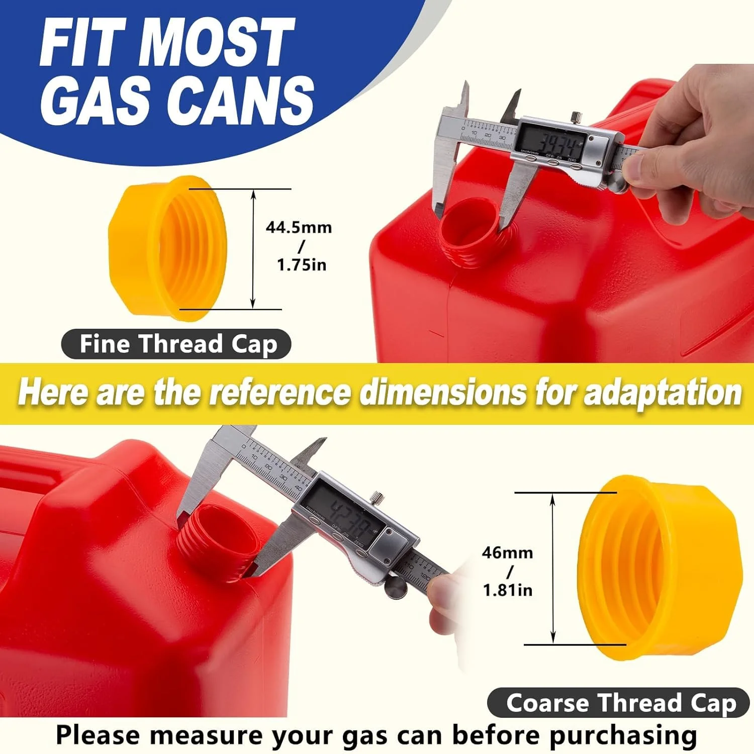 نازل جایگزین برای مخزن سوخت (مجموعه 8 عددی - زرد) مناسب برای اکثر مخازن 1/2/5/10 گالنی، نازل انعطاف پذیر جایگزین مخزن سوخت به همراه درپوش های هواکش مخزن سوخت، پوشش نازل، درپوش های پایه