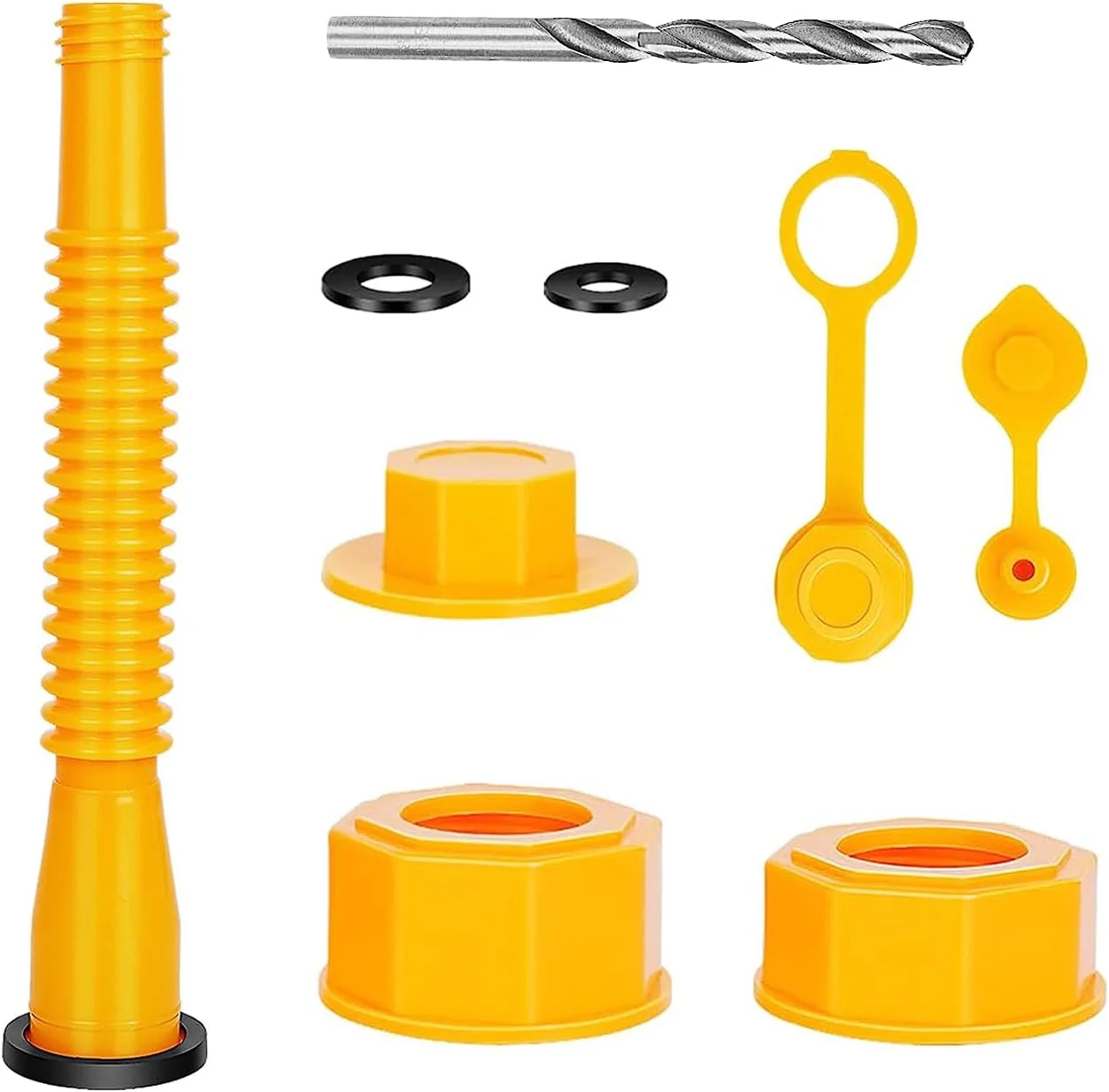 مجموعه 7 عددی جایگزین خروجی مخزن سوخت Ziciner به همراه دریل، کیت نازل خم شو با درپوش های پیچی، درپوش های هواکش، پوشش خروجی، جایگزین نازل مخزن سوخت بدون ریزش، نازل مخزن سوخت مناسب برای اکثر مخازن (1