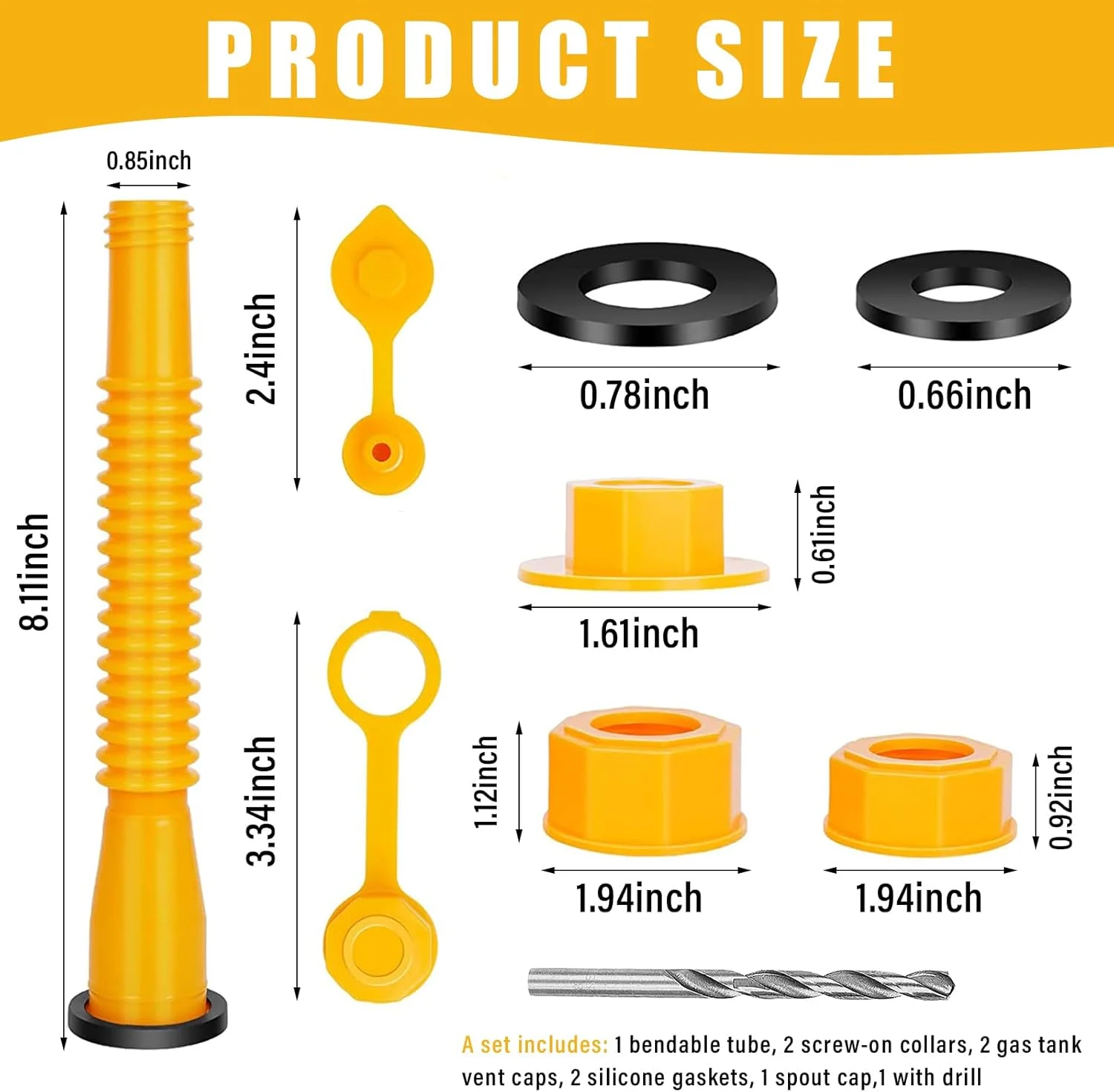 مجموعه 7 عددی جایگزین خروجی مخزن سوخت Ziciner به همراه دریل، کیت نازل خم شو با درپوش های پیچی، درپوش های هواکش، پوشش خروجی، جایگزین نازل مخزن سوخت بدون ریزش، نازل مخزن سوخت مناسب برای اکثر مخازن (1