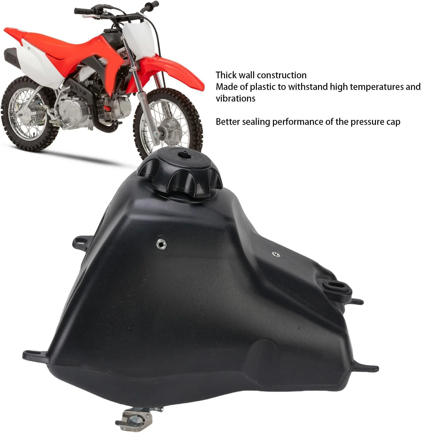 مخزن سوخت پلاستیکی ABS 8 لیتری، ساختار محکم جایگزین برای CRF70 XR70 CRF80 CRF100، موتورهای خاکی Taotao، نصب آسان، درب فشاری برای عملکرد پایدار