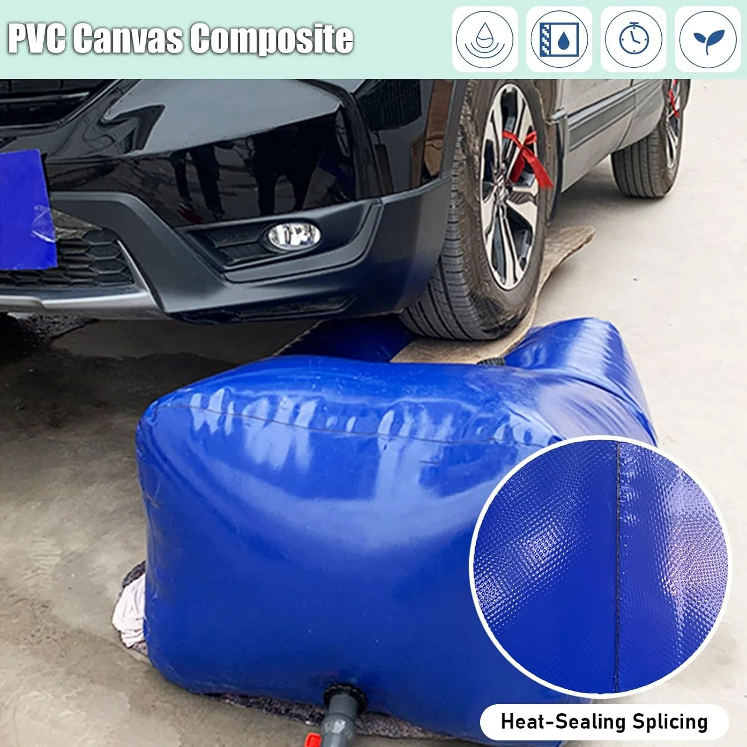 کیسه تانکر آب تاشو با ظرفیت بالا برای خودرو، ون، RV، کشاورزی، سایت ساخت و ساز، باغ، آبی (اندازه: 5x1x1 متر / 5000 لیتر)