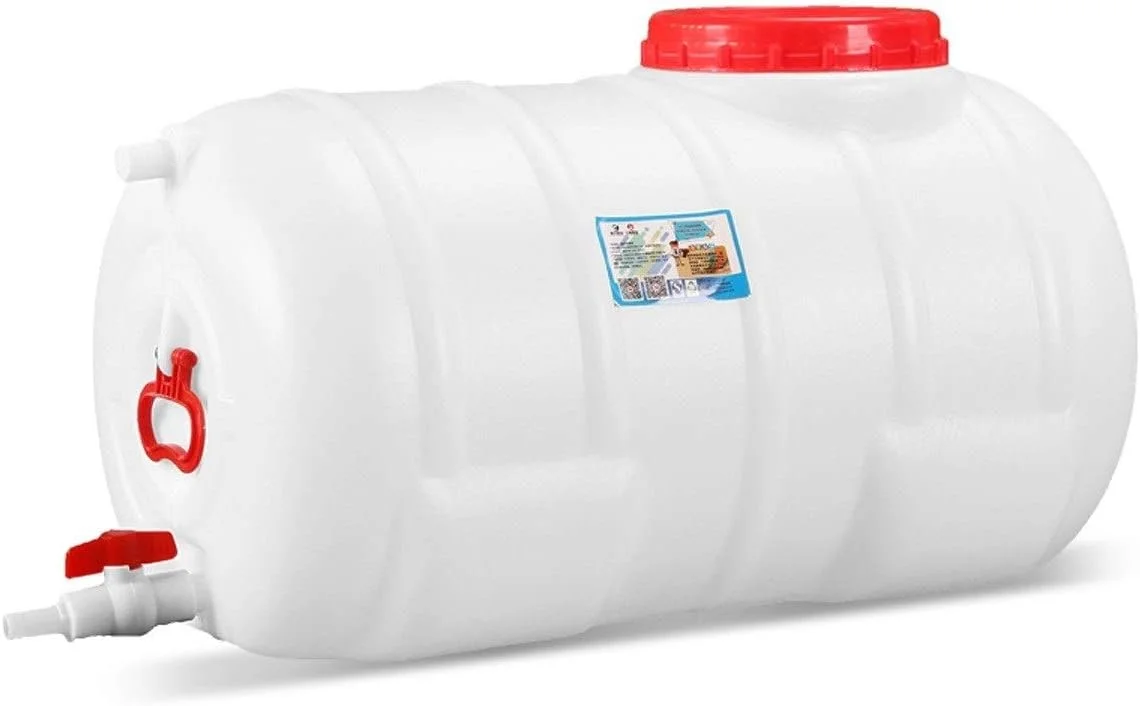 مخزن آب 140 لیتری با ظرفیت بزرگ، سطل آب پلاستیکی، تانک آب افقی با درب و شیر برای آب خانگی، کمپینگ، سفر در فضای باز