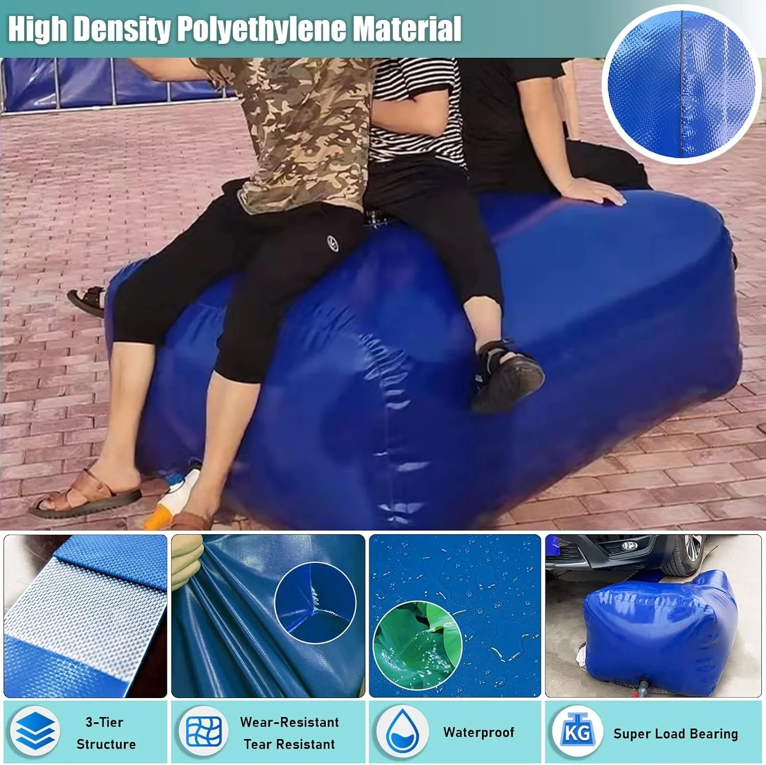 مخزن آب تاشو آبی رنگ با ظرفیت بالا، کیسه آب پی وی سی برای آبیاری کشاورزی، گیاهان باغ، مقاوم در برابر خشکی / 2.5 * 1.5 * 0.8M / 3000L / 792 گالن