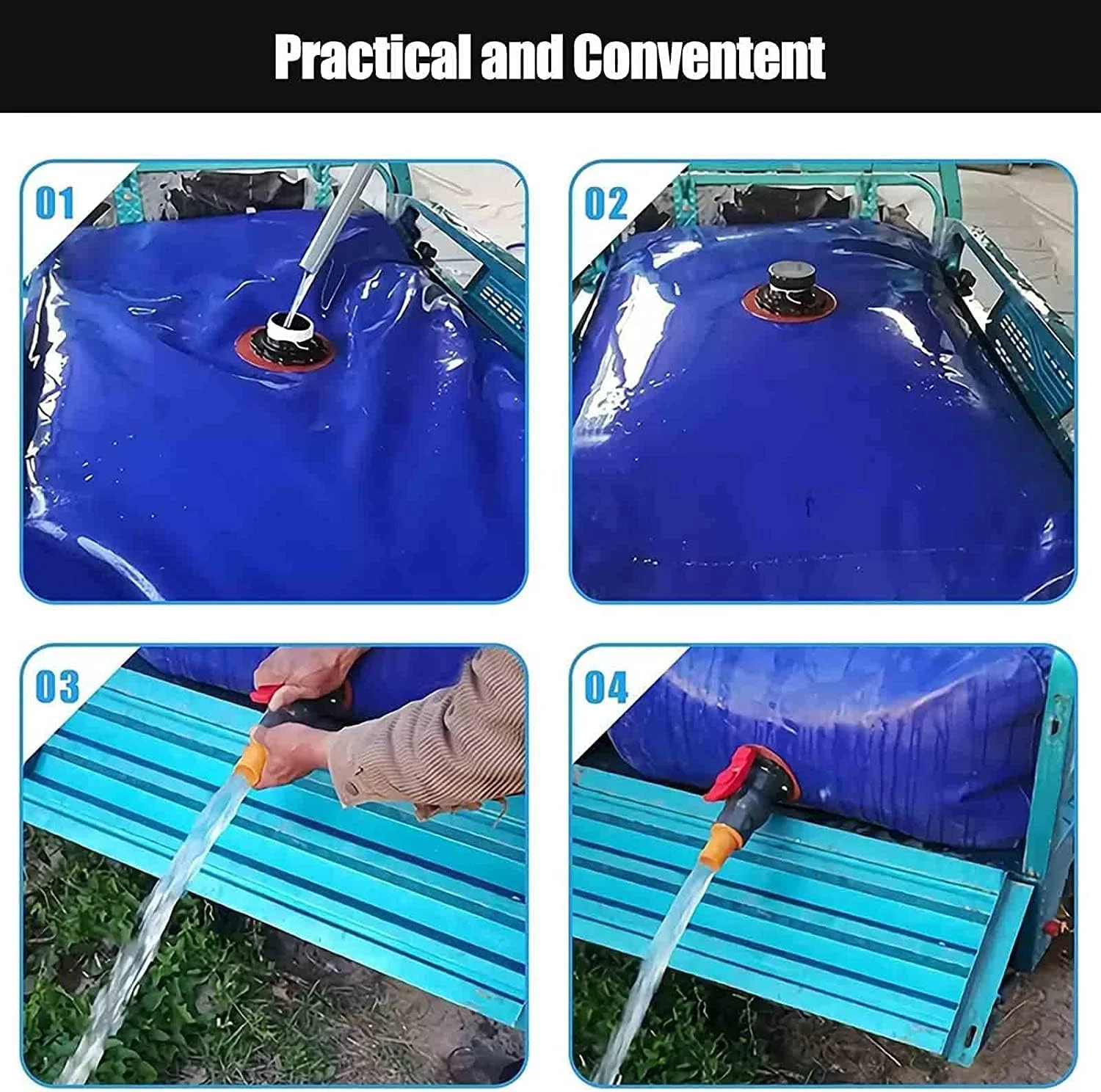 کیسه ذخیره آب با ظرفیت بزرگ، مخازن تاشو و سبک وزن، کیسه آب باران انعطاف پذیر و قابل استفاده مجدد در فضای باز با شیر برای آبیاری/محل کار/استفاده در مزرعه