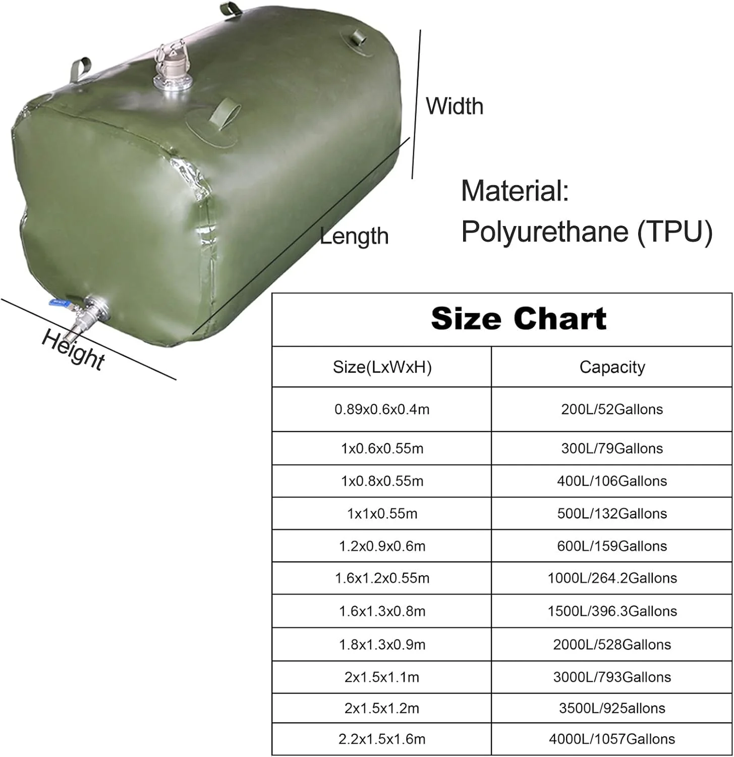 مخزن آب تاشو قابل حمل، کیف بزرگ ذخیره آب اضطراری، مقاوم در برابر خشکی و آتش نشانی، اندازه قابل تنظیم (اندازه: 1.8x1.3x0.9 متر/2000 لیتر/528 گالن) مخزن آب تاشو قابل حمل، کیف بزرگ ذخیره آب اضطراری، مقاوم در برابر خشکی و آتش نشانی، اندازه قابل تنظیم (اندازه: 1.8x1.3x0.9 متر/2000 لیتر/528 گالن)
