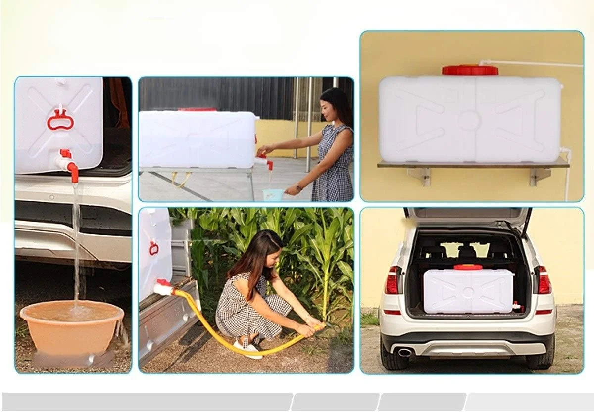 مخزن آب 140 لیتری با ظرفیت بزرگ، سطل آب پلاستیکی، تانک آب افقی با درب و شیر برای آب خانگی، کمپینگ، سفر در فضای باز