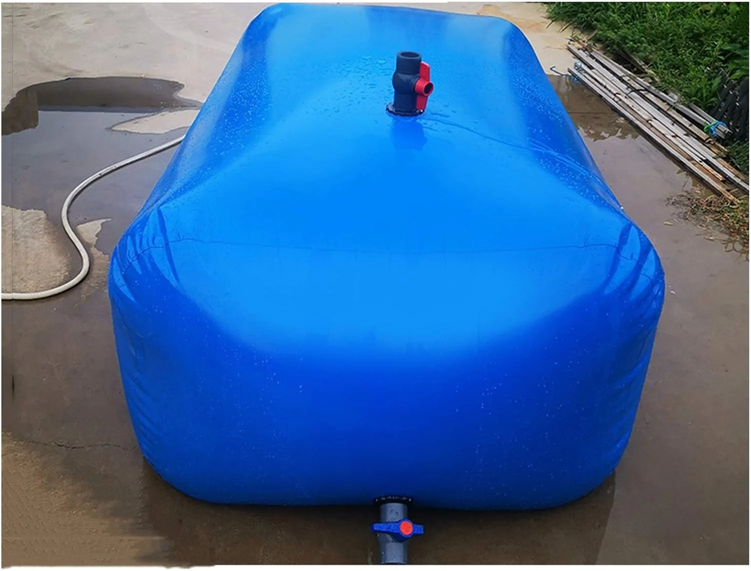 مخزن ذخیره آب تاشو، تانکر آب انعطاف پذیر با شیر، ابزار باغبانی در فضای باز، پی وی سی تاشو 0.9 میلی متری برای آبیاری کشاورزی/آبی/2000 لیتر/2 * 1.25 * 0.8 متر