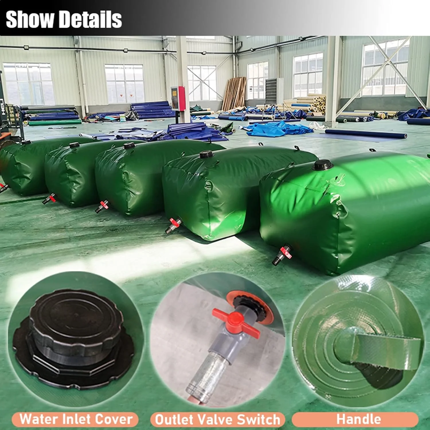 مخزن آب تاشو باغی، کیسه آب نرم و تاشو قابل حمل برای کمپینگ، آبیاری، ساخت و ساز، سبز (اندازه: 1.5x1.2x0.6 متر / 1000 لیتر)