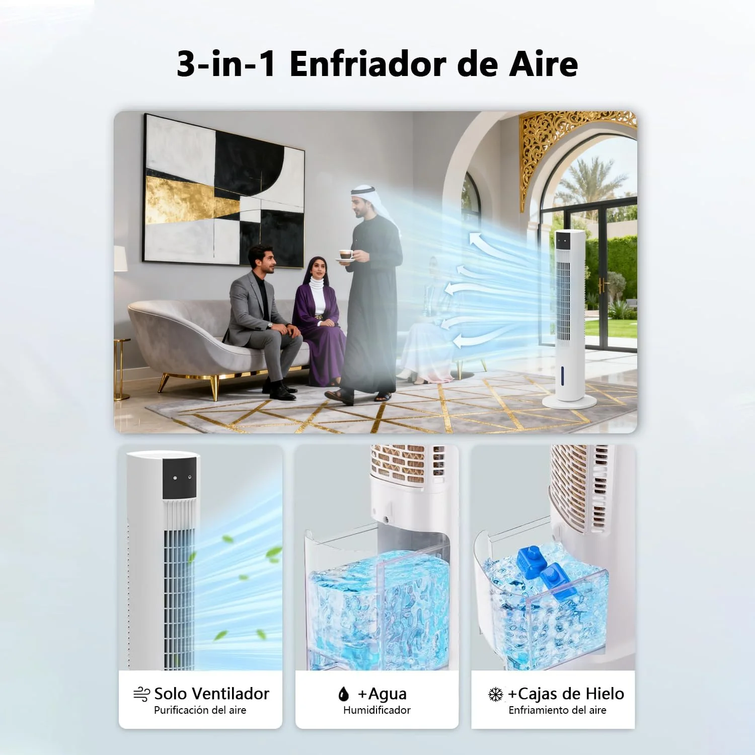 پنکه برجی Beleaad با مخزن آب، خنک کننده تبخیری هوا، پنکه برجی کم صدا، چرخش 80 درجه ای برای گردش هوا در کل خانه، تایمر 12 ساعته، ایده آل برای خانه و دفتر