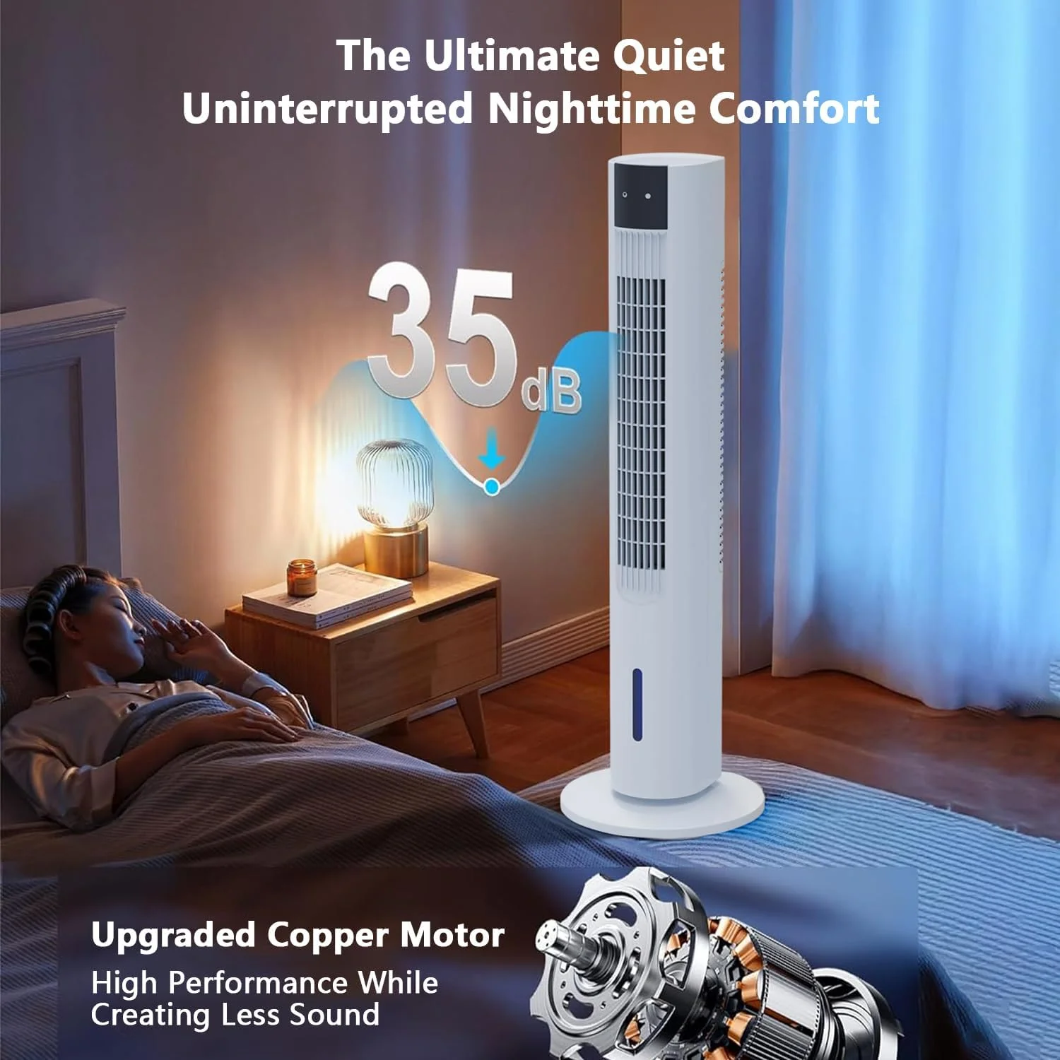 پنکه برجی Beleaad با مخزن آب، خنک کننده تبخیری هوا، پنکه برجی کم صدا، چرخش 80 درجه ای برای گردش هوا در کل خانه، تایمر 12 ساعته، ایده آل برای خانه و دفتر