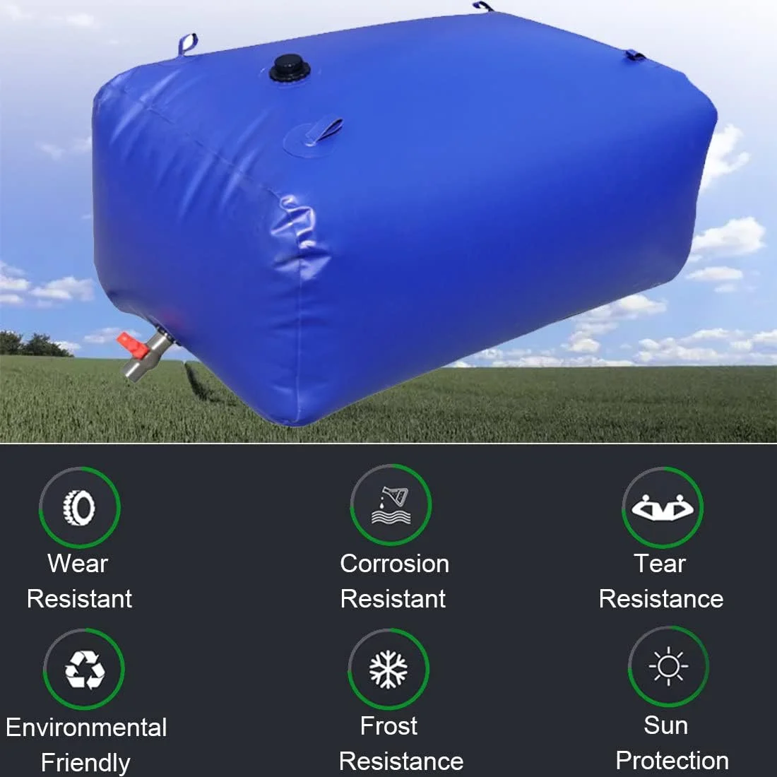 مخزن ذخیره آب تاشو چند منظوره، کیسه آب مقاوم در برابر خشکی، برای ساختمان، انتقال آتش نشانی، ذخیره آب اضطراری، 1000 لیتر