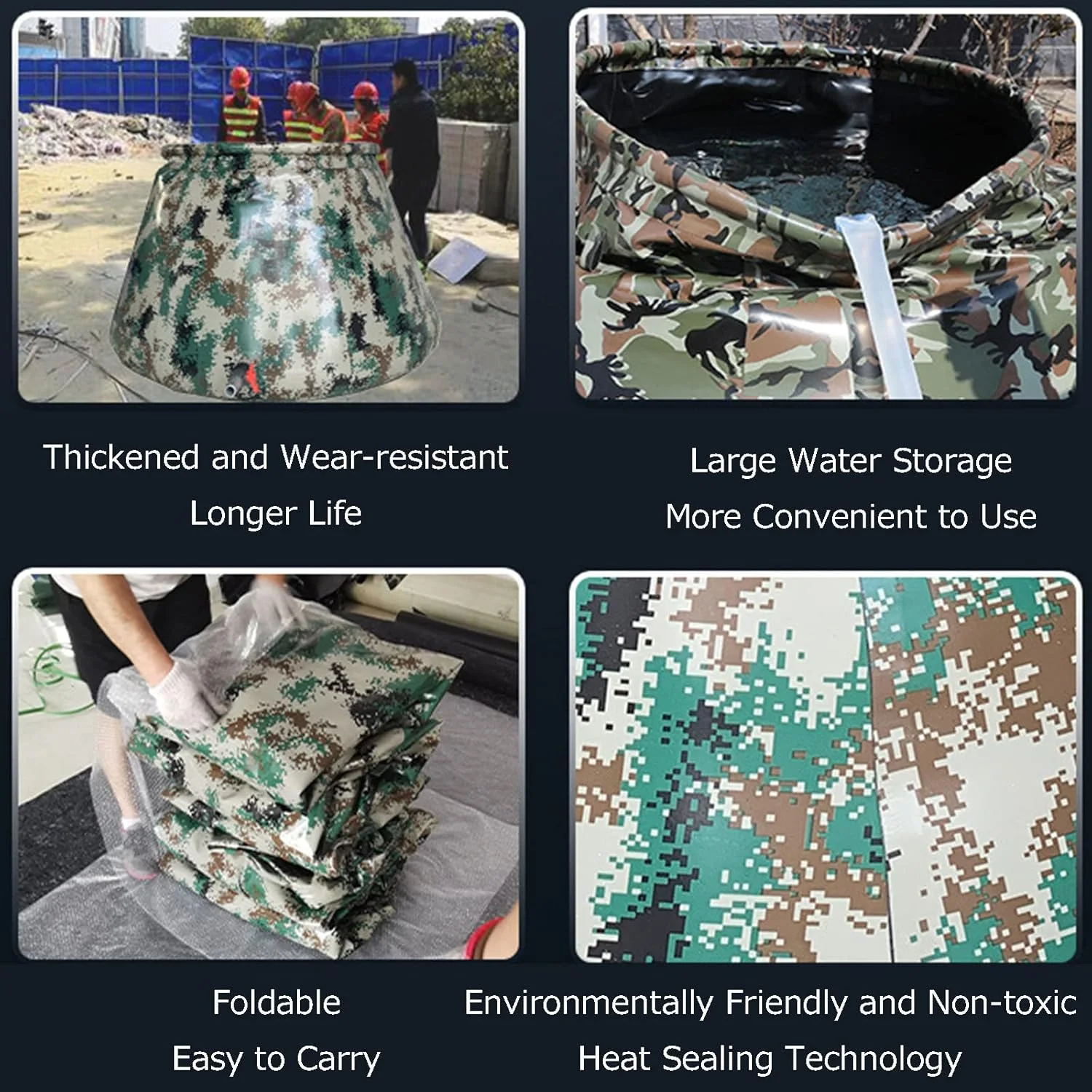 سطل ذخیره آب اضطراری، مخزن آب بزرگ در فضای باز، کیسه آب پلاستیکی انعطاف پذیر قابل استفاده مجدد با شیر، مخزن تاشو مقاوم در برابر خشکسالی