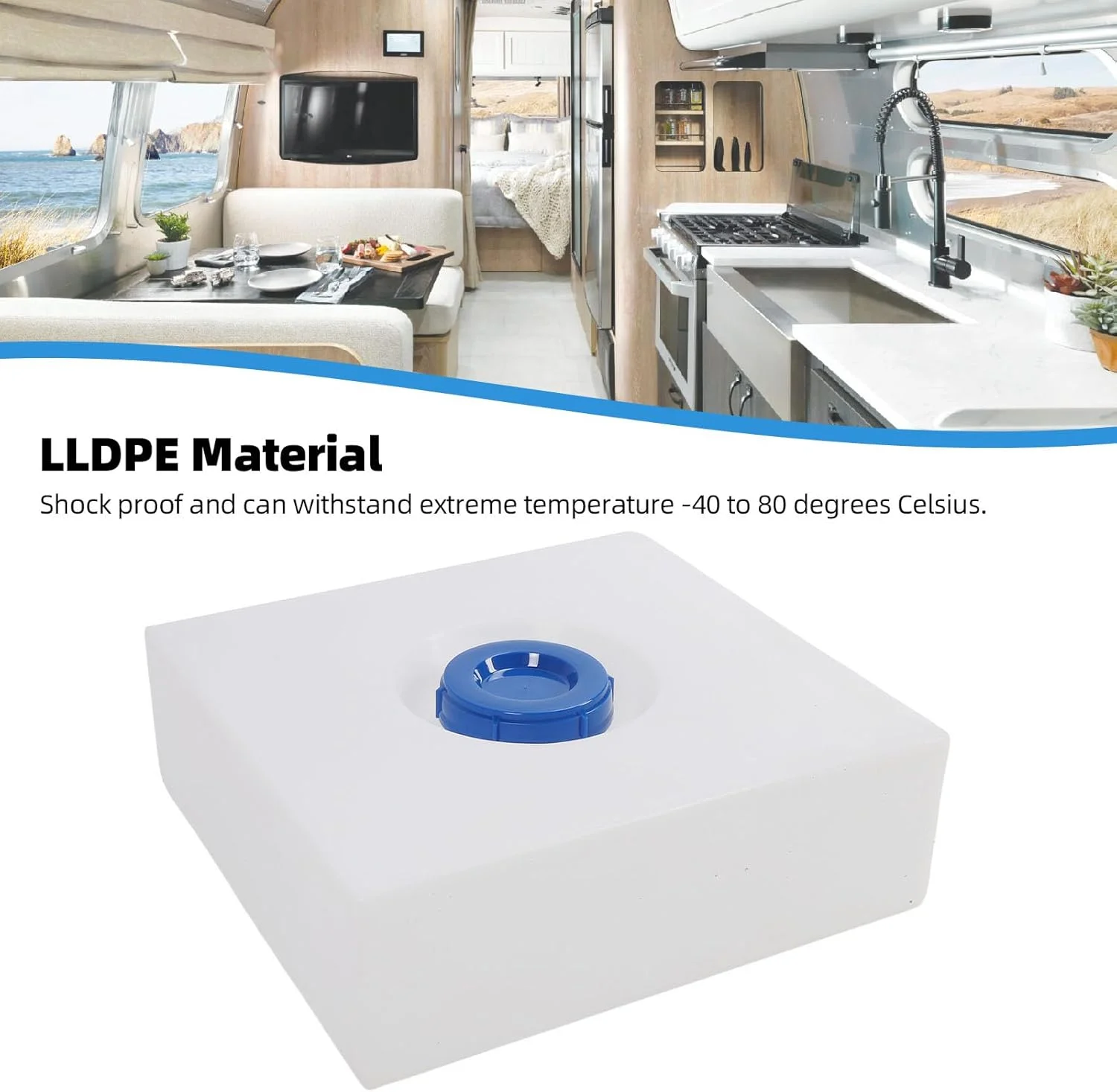 مخزن آب RV، مخزن آب 14 گالنی RV، 57.5x54.5x19 سانتی متر، جنس LLDPE، طراحی بدون درز، مخازن نگهداری آب RV برای RV، تریلر، قایق، قایق تفریحی