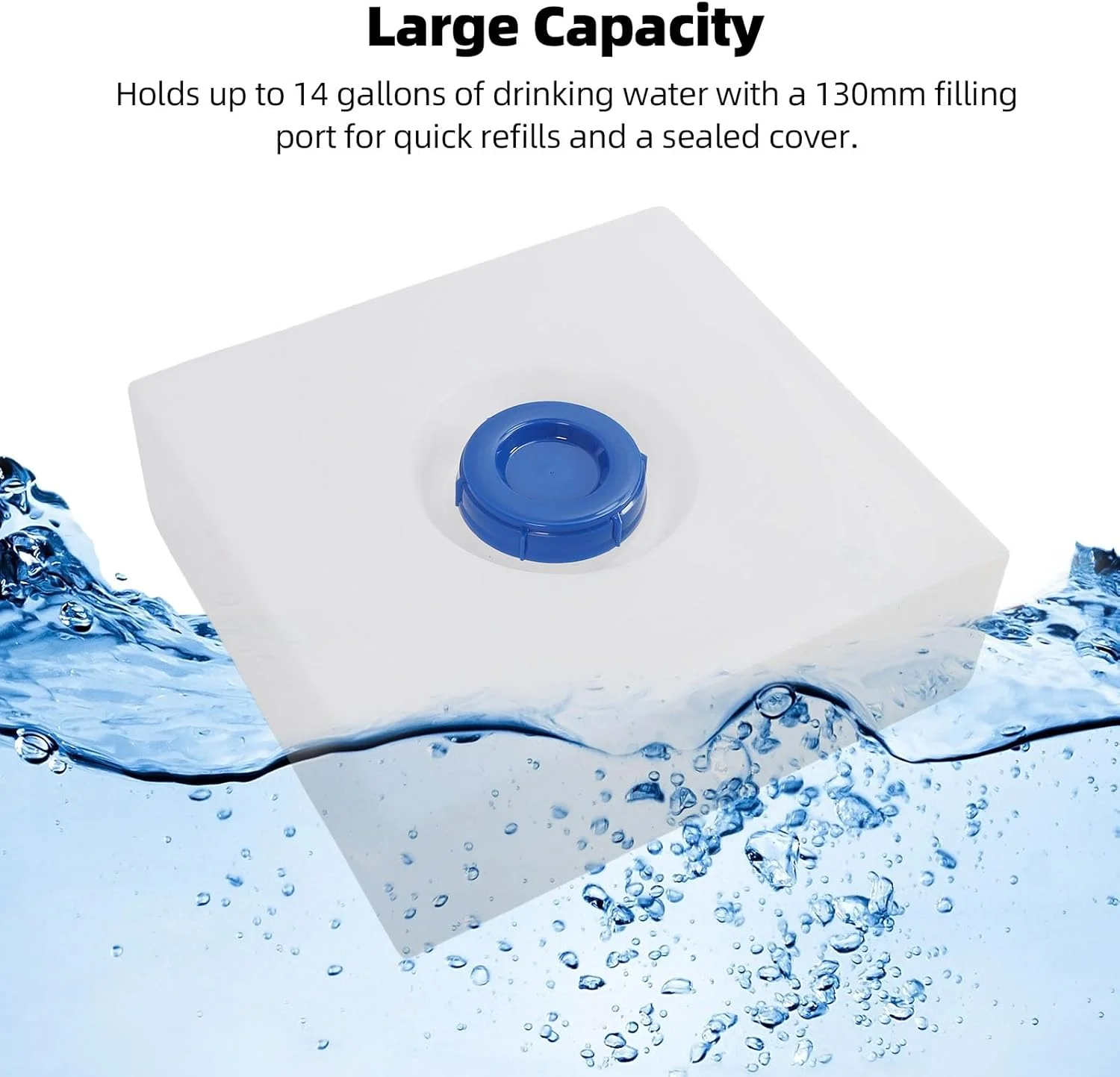 مخزن آب RV، مخزن آب 14 گالنی RV، 57.5x54.5x19 سانتی متر، جنس LLDPE، طراحی بدون درز، مخازن نگهداری آب RV برای RV، تریلر، قایق، قایق تفریحی