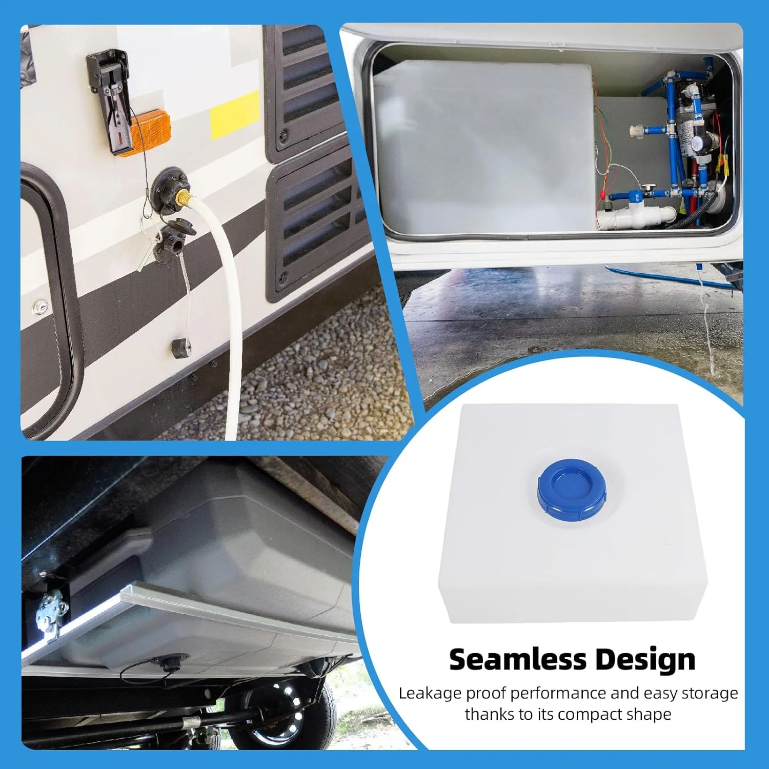 مخزن آب RV، مخزن آب 14 گالنی RV، 57.5x54.5x19 سانتی متر، جنس LLDPE، طراحی بدون درز، مخازن نگهداری آب RV برای RV، تریلر، قایق، قایق تفریحی