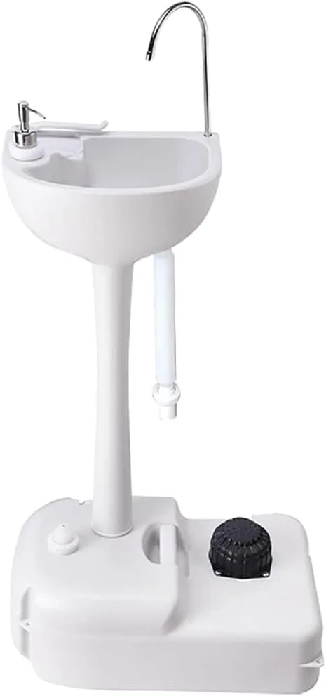 سینک قابل حمل گلوکلوز با مخزن آب ۱۷ لیتری، پمپ پایی، جای مایع صابون، شیر آب و جا حوله ای برای باغ، مسافرت و گاراژ