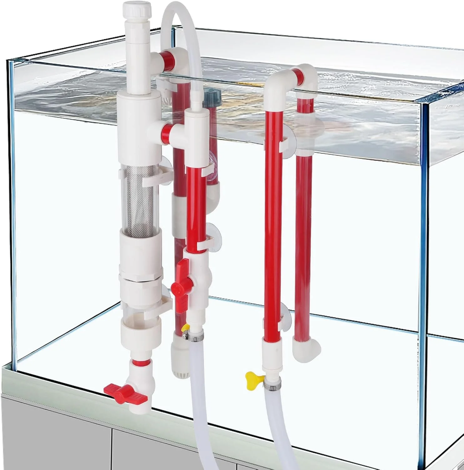 فیلتر سرریز آکواریوم هایگر با جداکننده جمع آوری ضایعات، لوازم جانبی فیلتر آویزان خارجی، سیستم فیلتراسیون سیفون تانک ماهی برای تانک های آب شیرین و شور با ارتفاع بیشتر از 38 سانتی متر