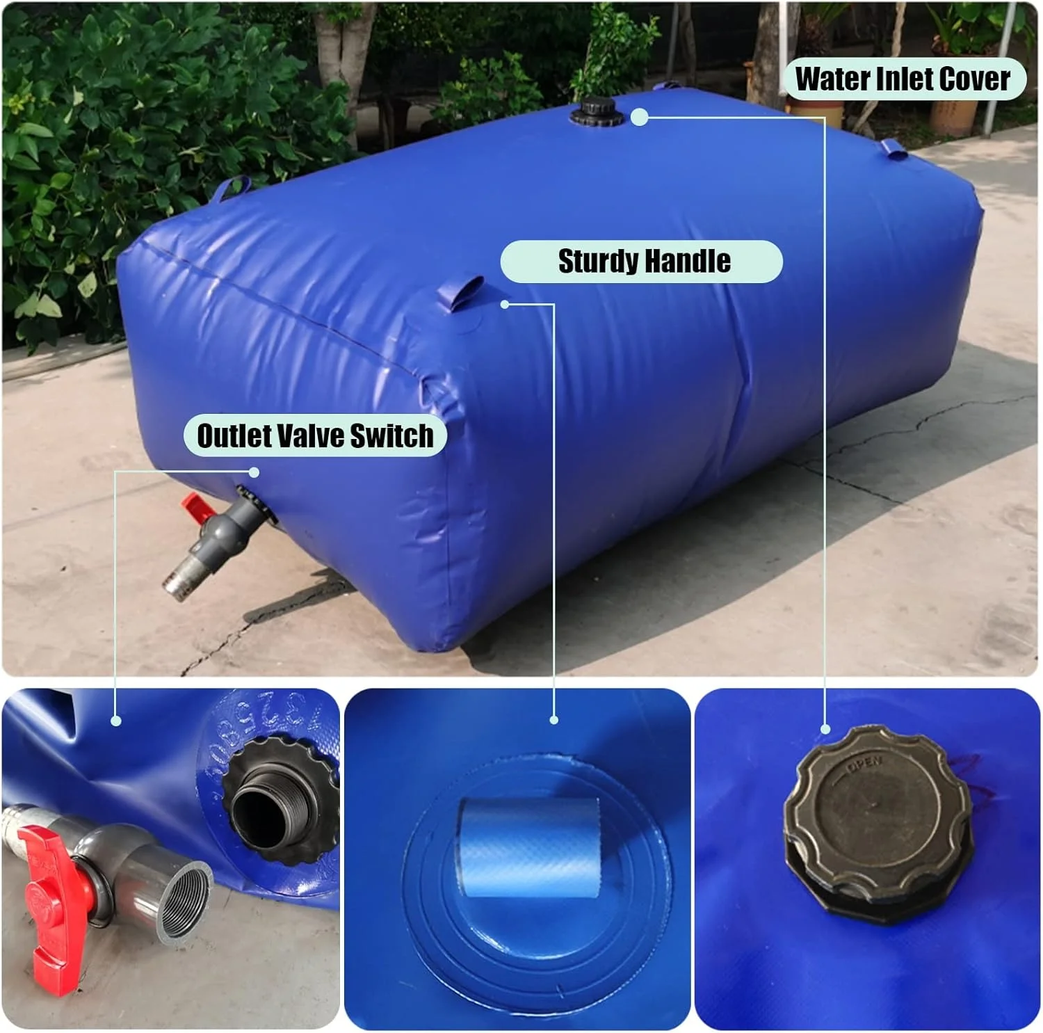 مخزن آب تاشو اضطراری آبیاری - ورودی و خروجی، تانک آب قابل حمل خودرو با ظرفیت بزرگ، مقاوم در برابر خشکسالی و آتش نشانی (اندازه: 4.5x1x1 متر / 4500 لیتر)