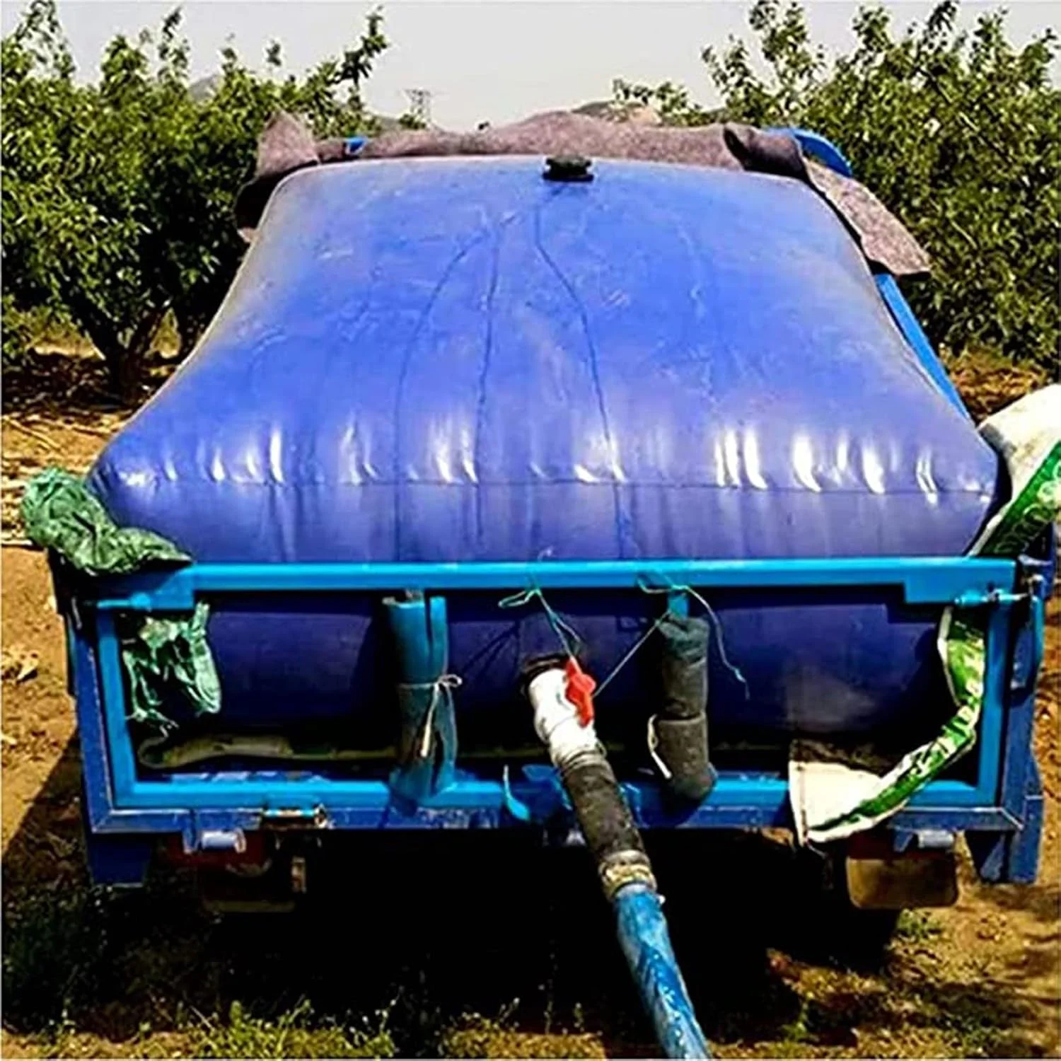 مخزن کیسه ای ذخیره آب JIONET، مخزن آب تاشو PVC سبک وزن با شیر برای مقاوم در برابر خشکسالی، آتش نشانی (رنگ: آبی، اندازه: 350 لیتر)