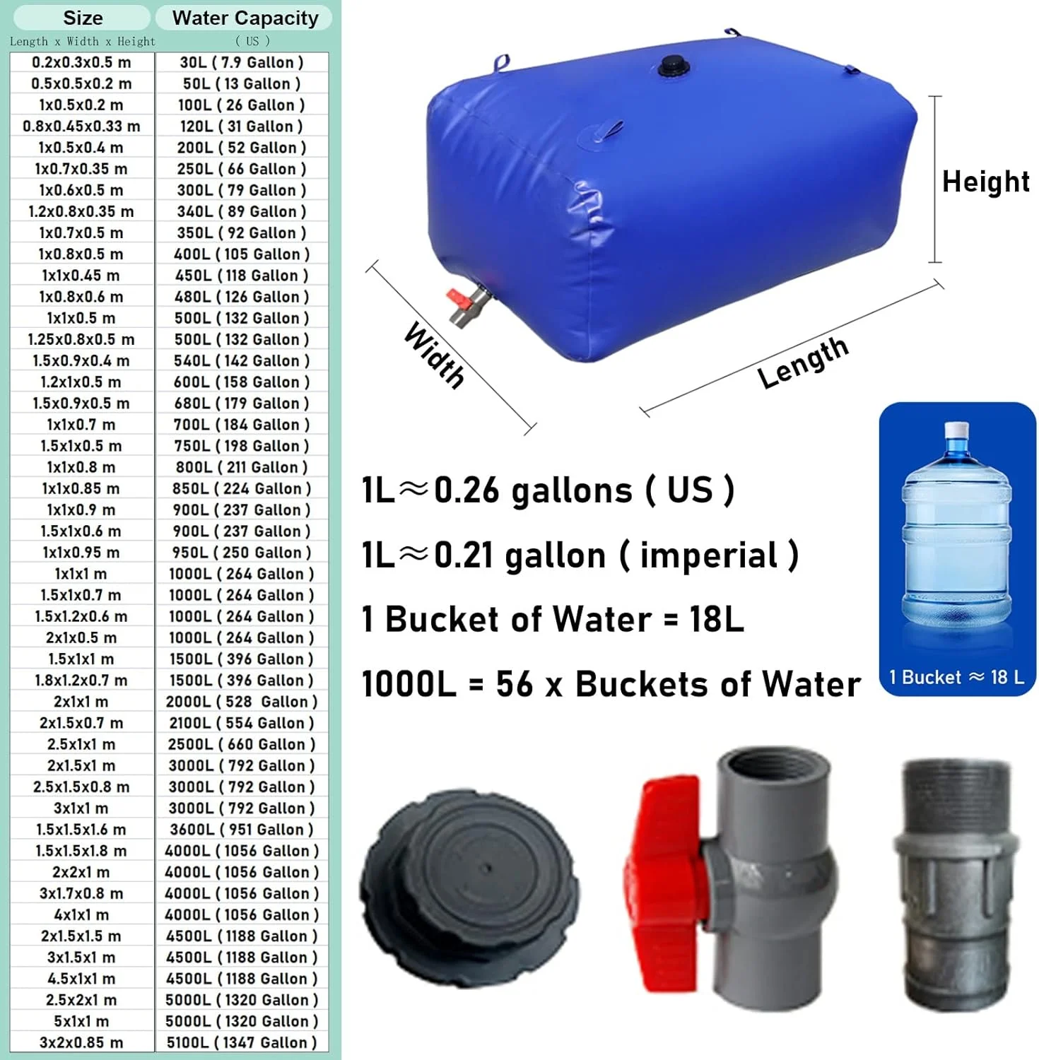 مخزن آب تاشو با ظرفیت بالا 5000 4500 4000 3000 لیتری، مخزن ذخیره آب اضطراری قابل حمل، آبیاری کمپینگ (اندازه: 2x1.5x1.5 متر / 4500 لیتر / 1188 گالن) مخزن آب تاشو با ظرفیت بالا 5000 4500 4000 3000 لیتری، مخزن ذخیره آب اضطراری قابل حمل، آبیاری کمپینگ (اندازه: 2x1.5x1.5 متر / 4500 لیتر / 1188 گالن)