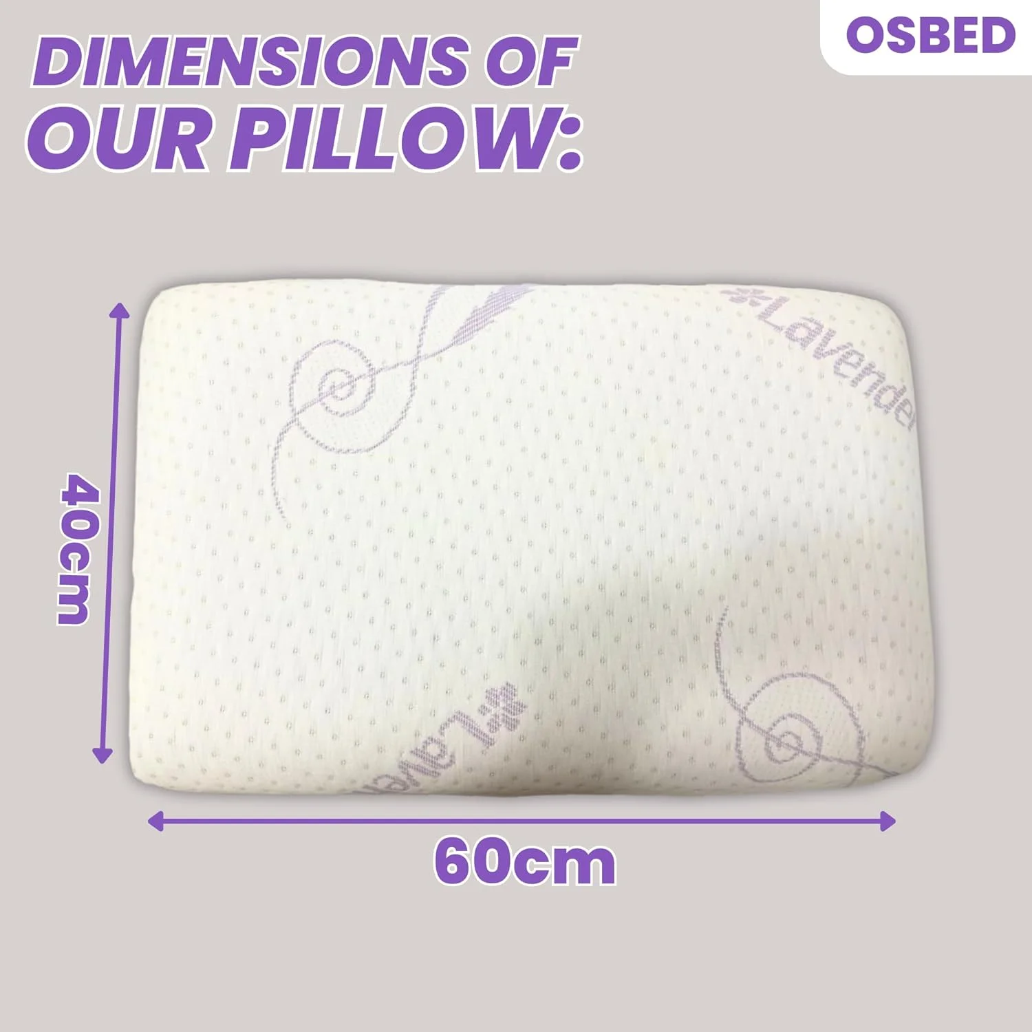 بالش مموری فوم اسطوخودوس OSBED برای خواب | بالش طبی آغشته به روغن اسطوخودوس برای تسکین درد گردن و شانه، بالش خنک کننده برای افرادی که به پشت، پهلو و شکم می خوابند (40 x 60 سانتی متر)