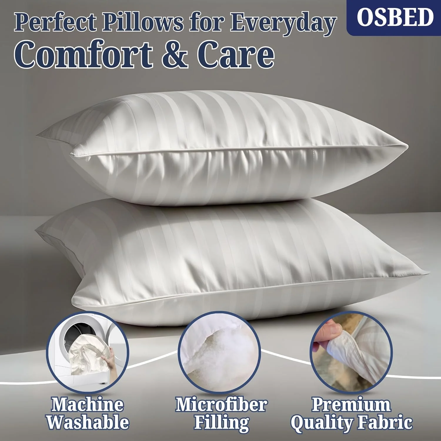 بالش های اُ اِس بِد برای خوابیدن روی شکم و پهلو | بسته 2 عددی بالش خنک کننده جایگزین پر برای حمایت از گردن | بالش های با کیفیت هتلی برای خوابیدن به پشت و ضد خروپف - کینگ (50.8 سانتی متر در 91.44 سانتی متر)