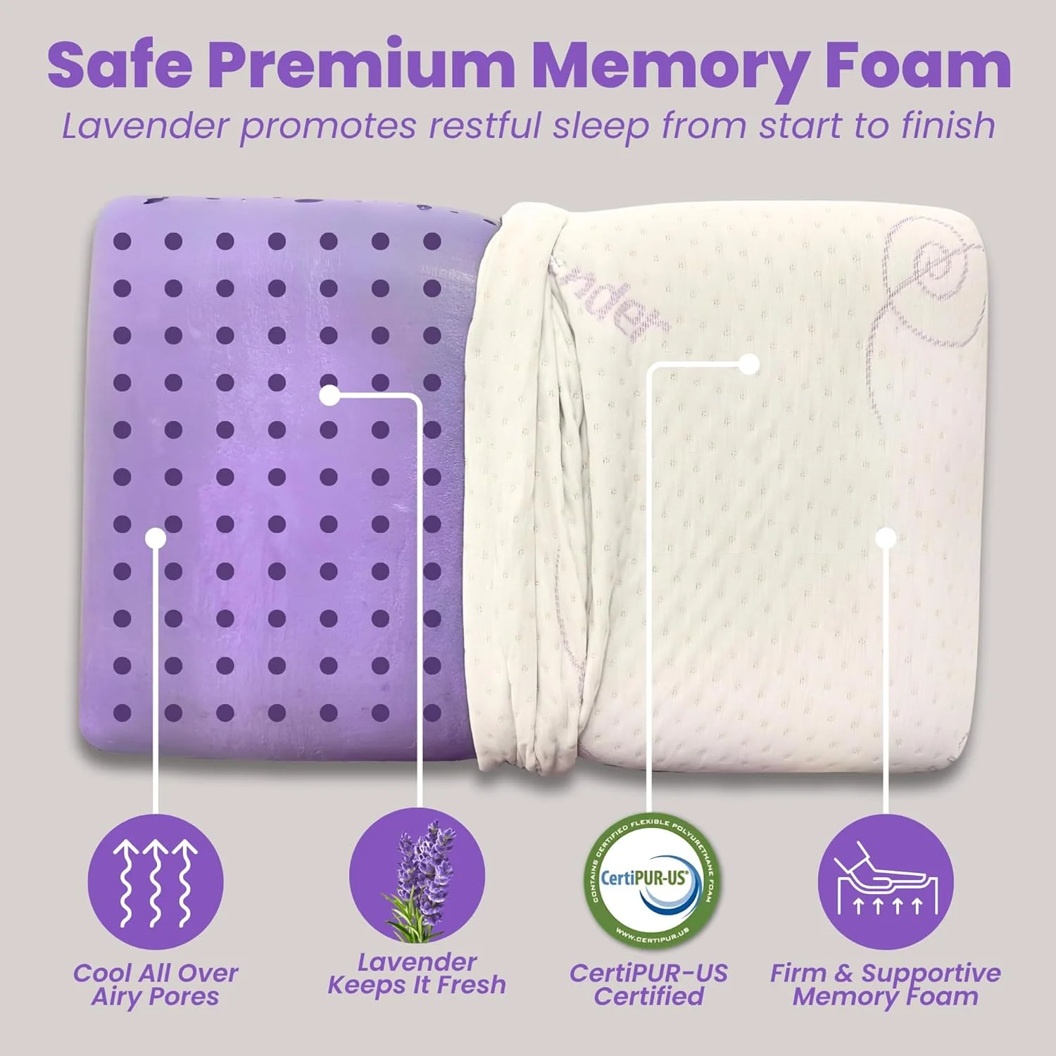 بالش مموری فوم اسطوخودوس OSBED برای خواب | بالش طبی آغشته به روغن اسطوخودوس برای تسکین درد گردن و شانه، بالش خنک کننده برای افرادی که به پشت، پهلو و شکم می خوابند (40 x 60 سانتی متر)