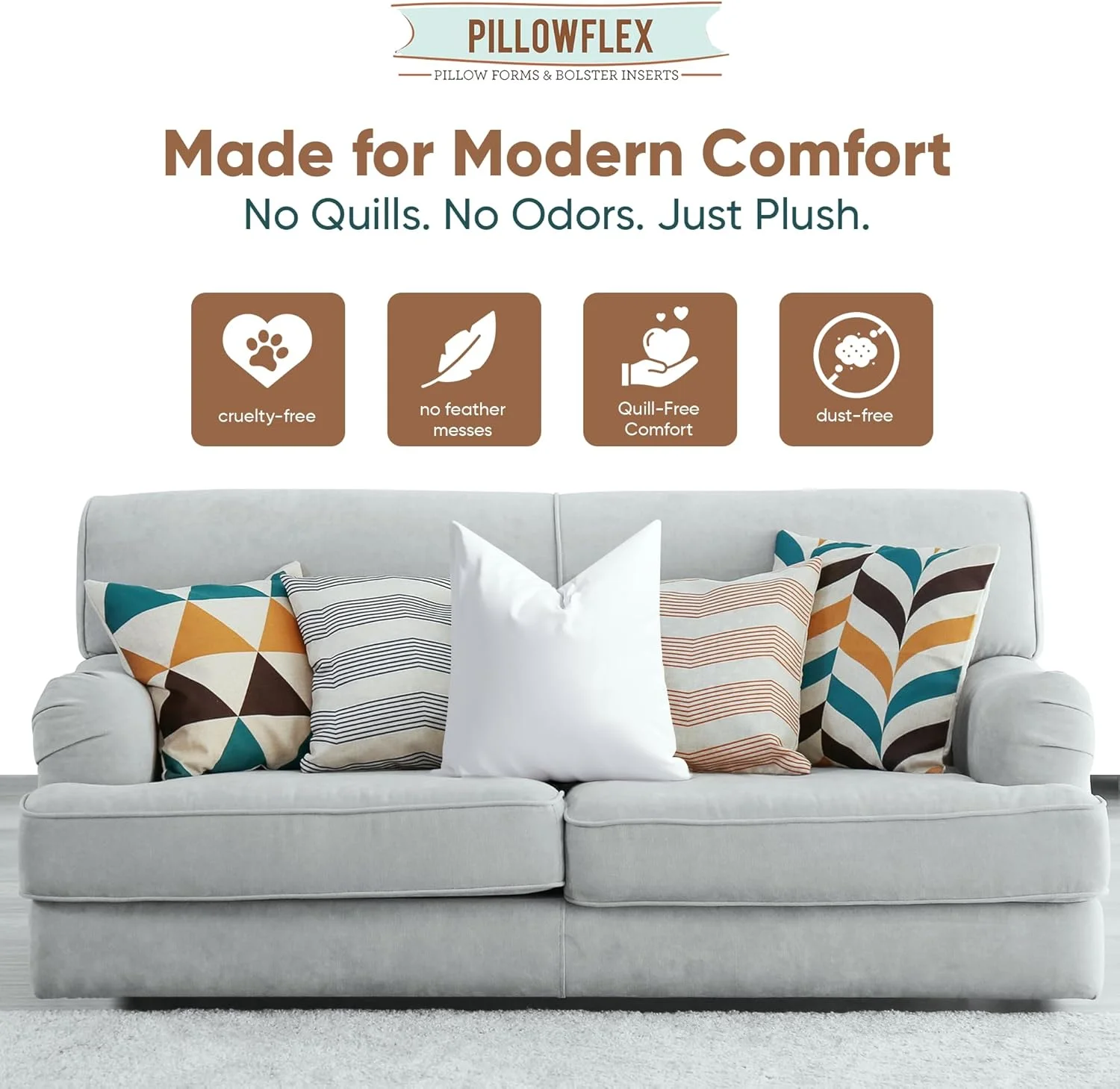 بالش داخلی Pillowflex با الیاف مصنوعی - بالش جایگزین پر 55x55، بالش بدنی فوق العاده نرم، بالش خواب بزرگ استاندارد - 1 فرم بالش تزئینی