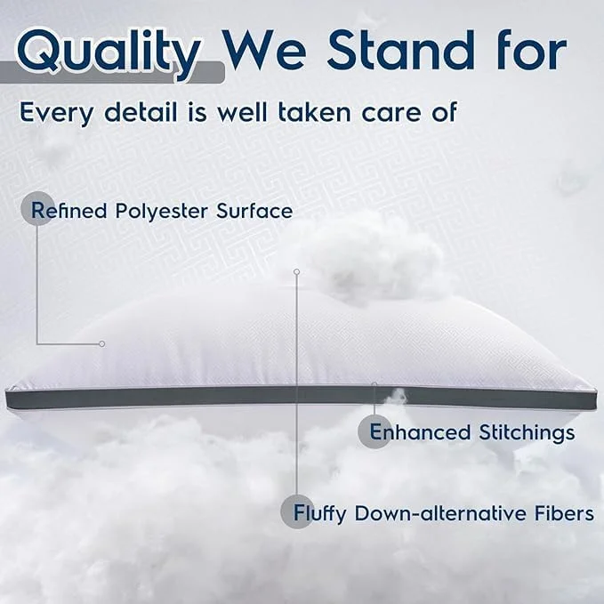 بالش تخت خواب برای خواب، ست 2 عددی با لبه دوزی خاکستری، سایز کویین، سفید، پر شده با میکروفایبر (خاکستری، کویین 50x75 سانتی متر) بالش تخت خواب برای خواب، ست 2 عددی با لبه دوزی خاکستری، سایز کویین، سفید، پر شده با میکروفایبر (خاکستری، کویین 50x75 سانتی متر)