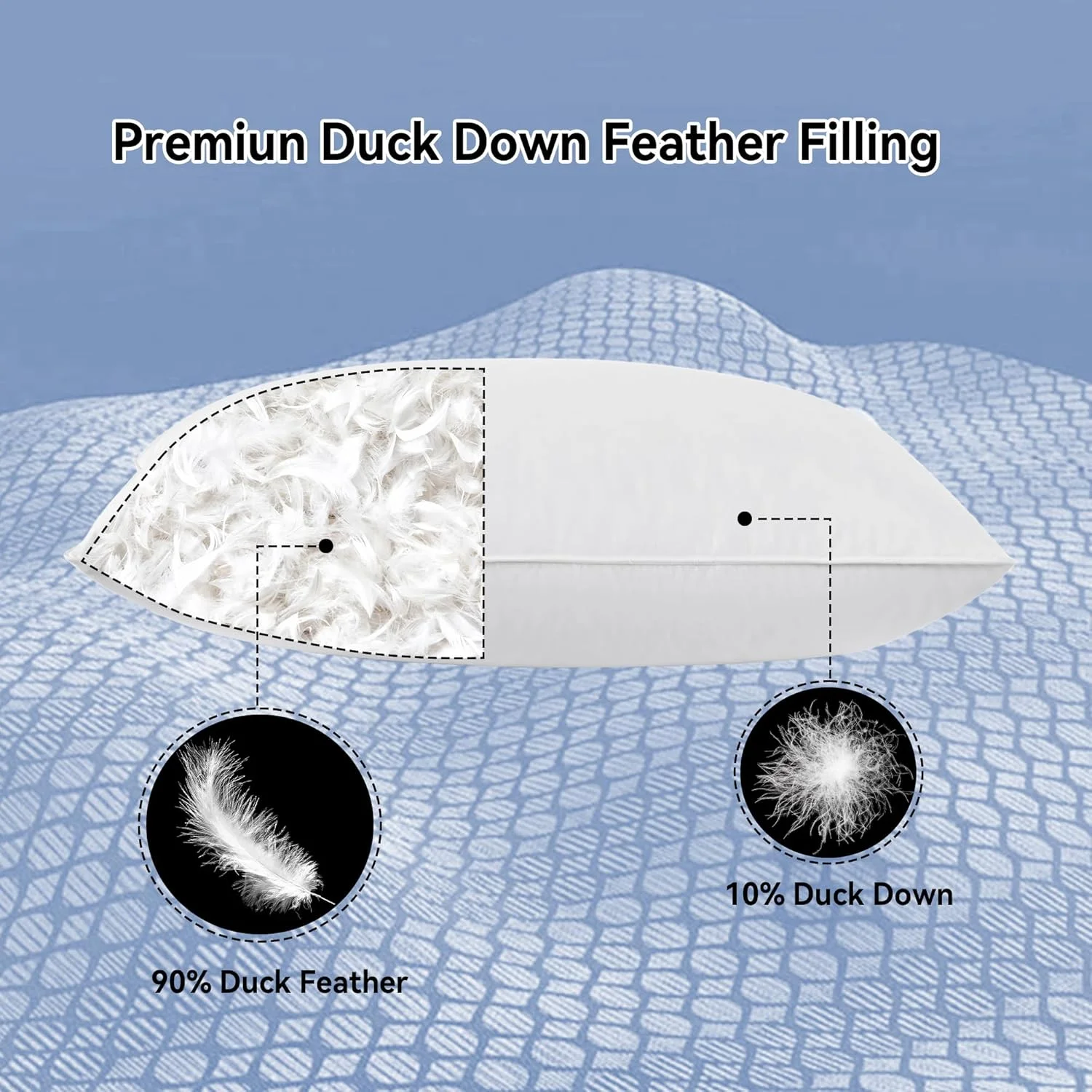 بالش‌های پر و کرک Puredown®، بالش تخت خواب برای خوابیدن، مناسب برای خوابیدن به پهلو، پشت و شکم، سایز استاندارد/کوئین، بسته 2 عددی