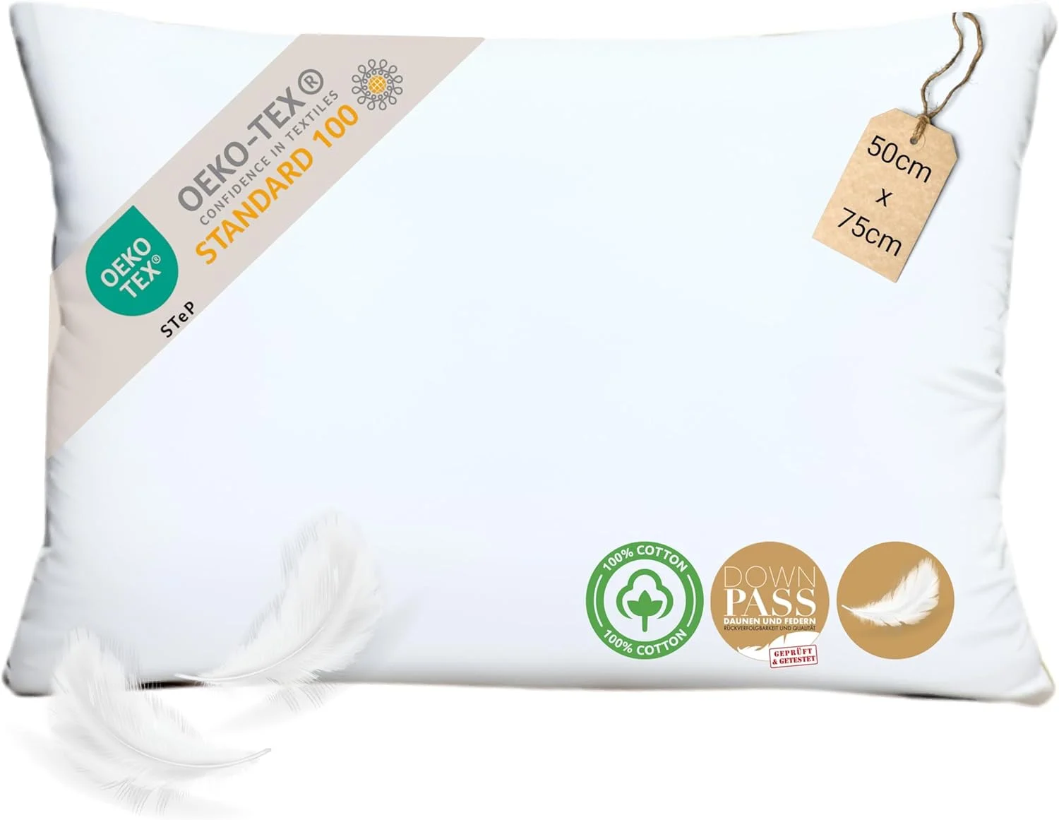 بالش خواب پر قو Quzzzu، روکش نخی 300، بالش پر و پر با کیفیت هتل، بالش 3 محفظه، بالش خواب لوکس، سایز Queen 50x75 (سفت، 50x75)