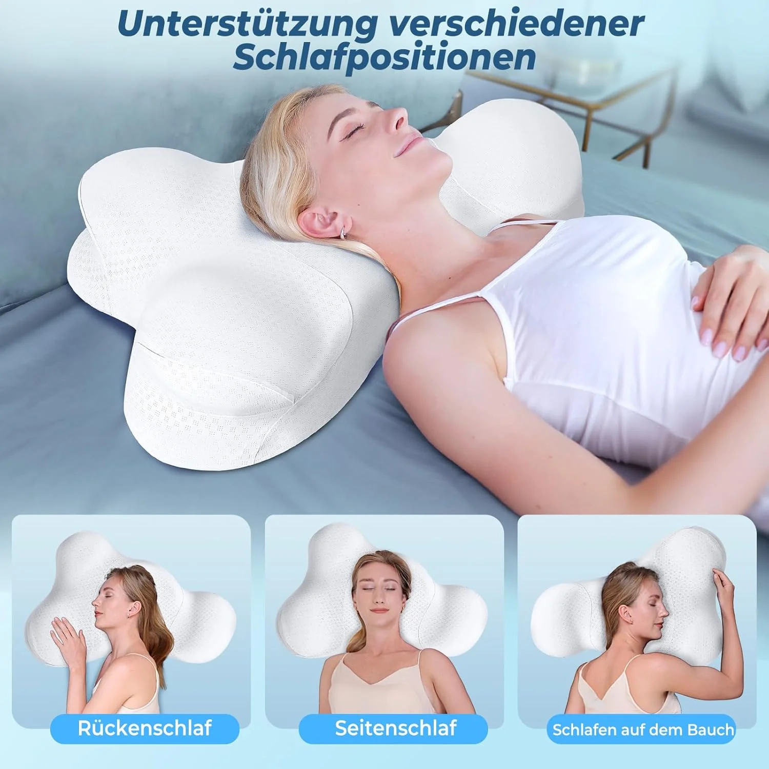 بالش گردنی SAHEYER، بالش مموری فوم، بالش ارگونومیک ابر شکل و بالش ارتوپدی، بالش خنک کننده برای خوابیدن به پهلو، پشت و شکم